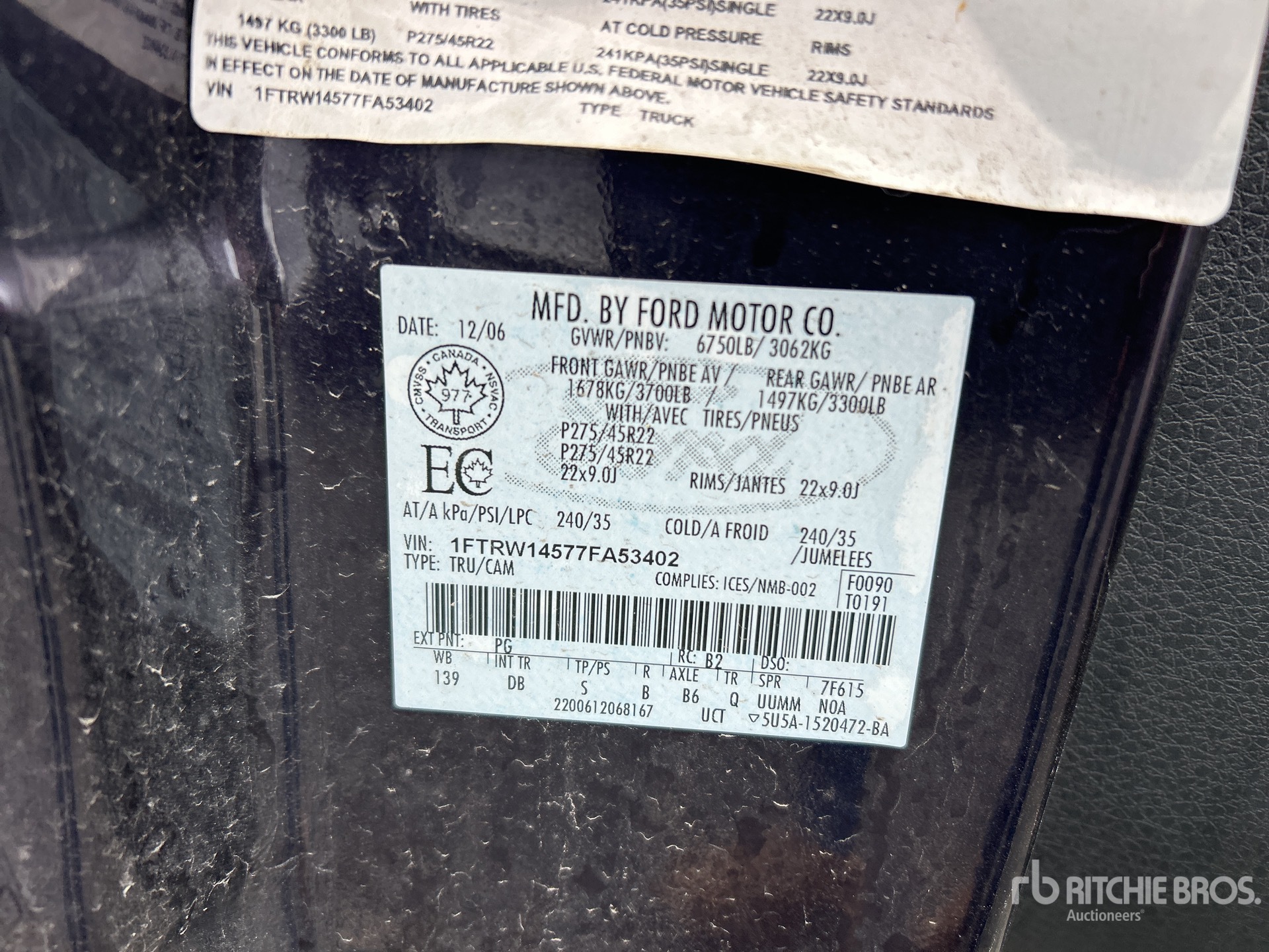 General Appearance with Serial Number / VIN