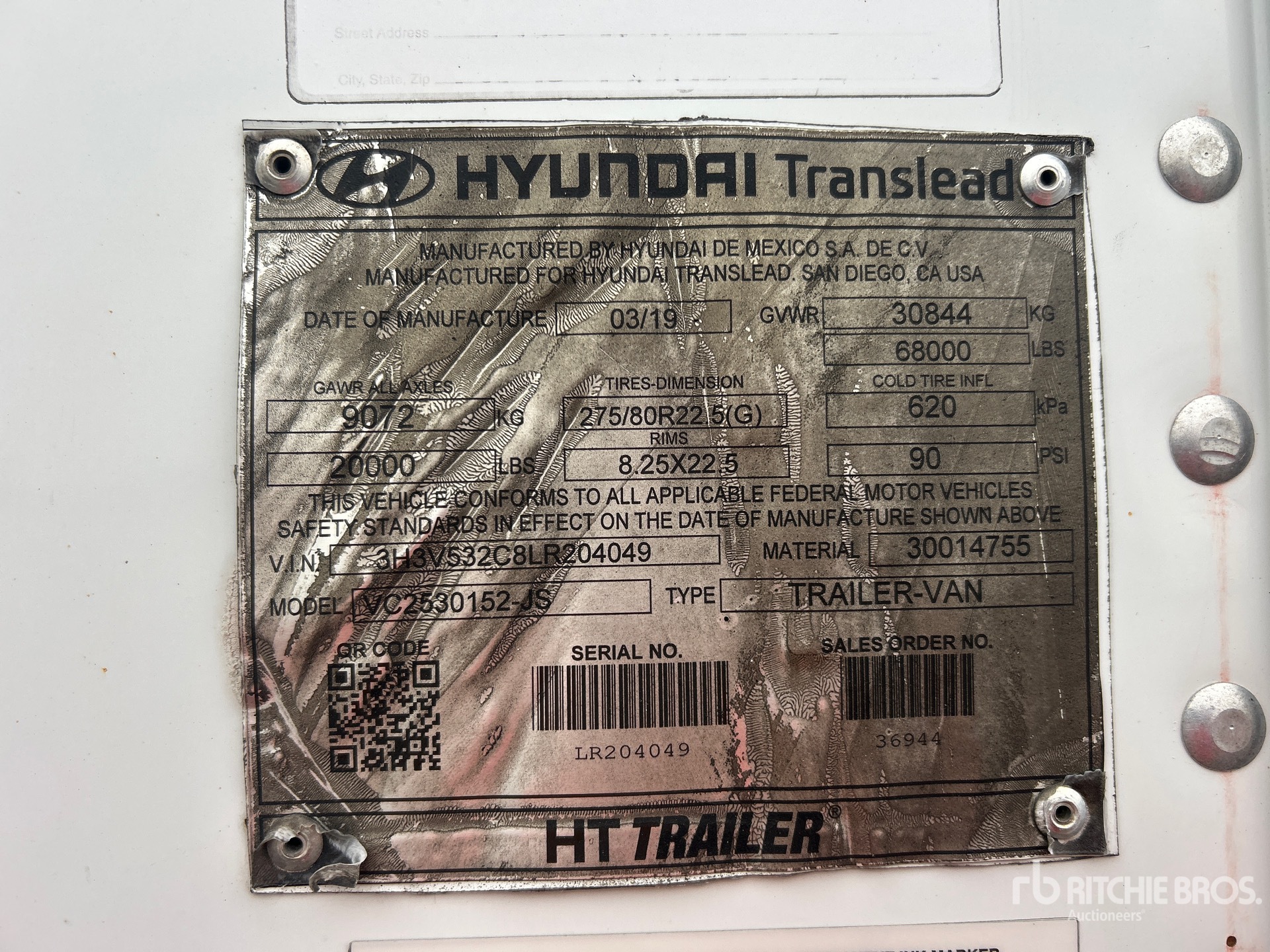 General Appearance with Serial Number / VIN