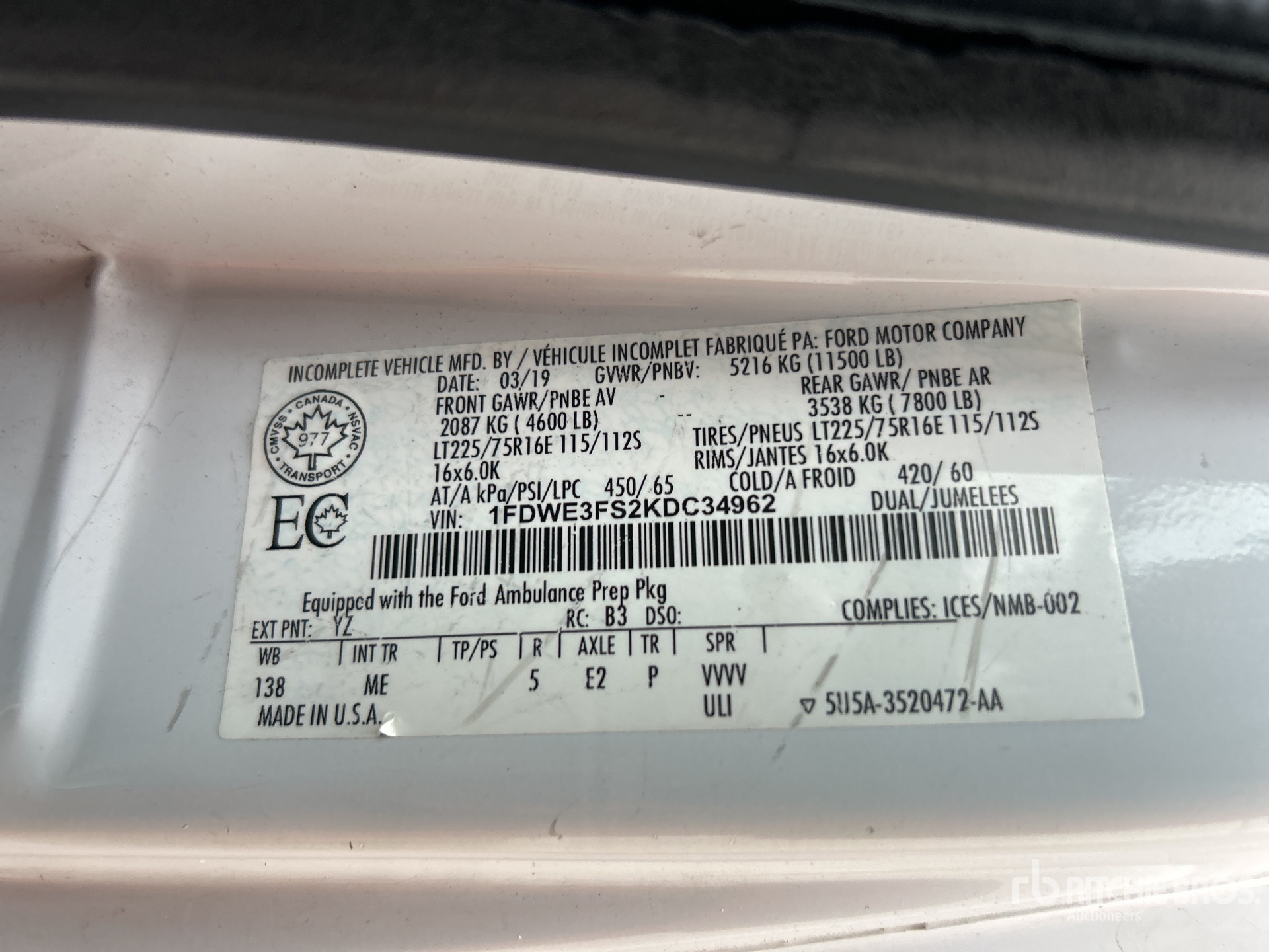 General Appearance with Serial Number / VIN