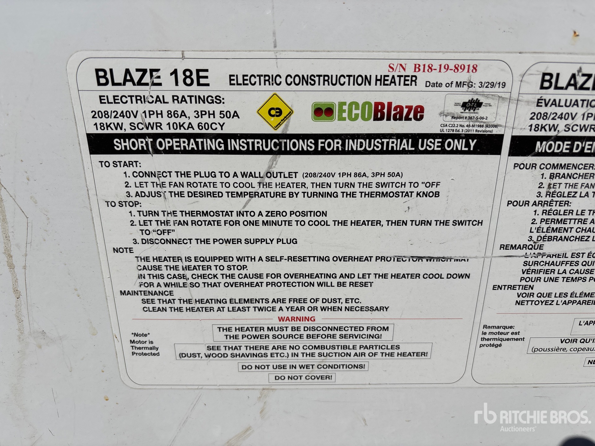 General Appearance with Serial Number / VIN