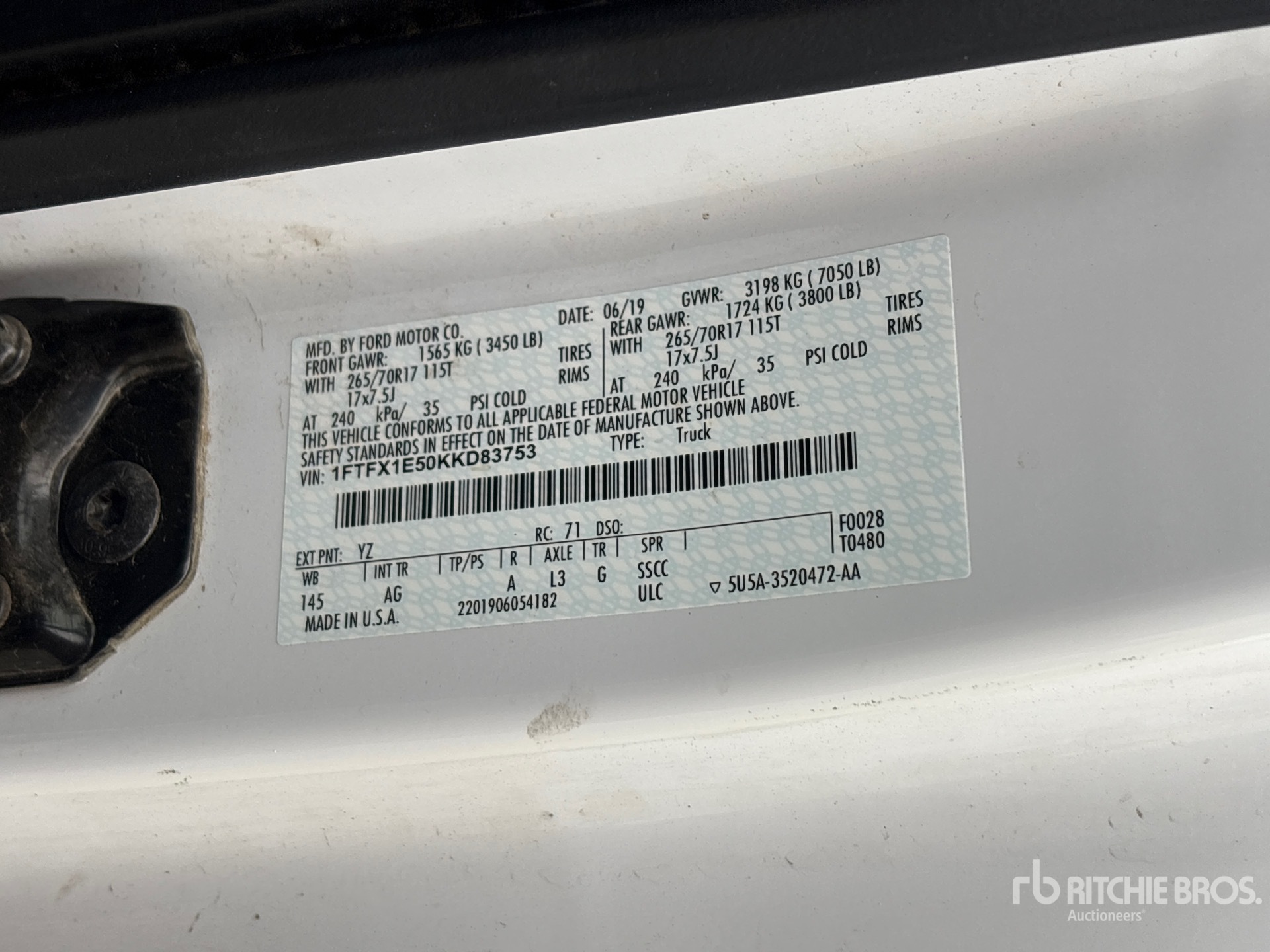 General Appearance with Serial Number / VIN