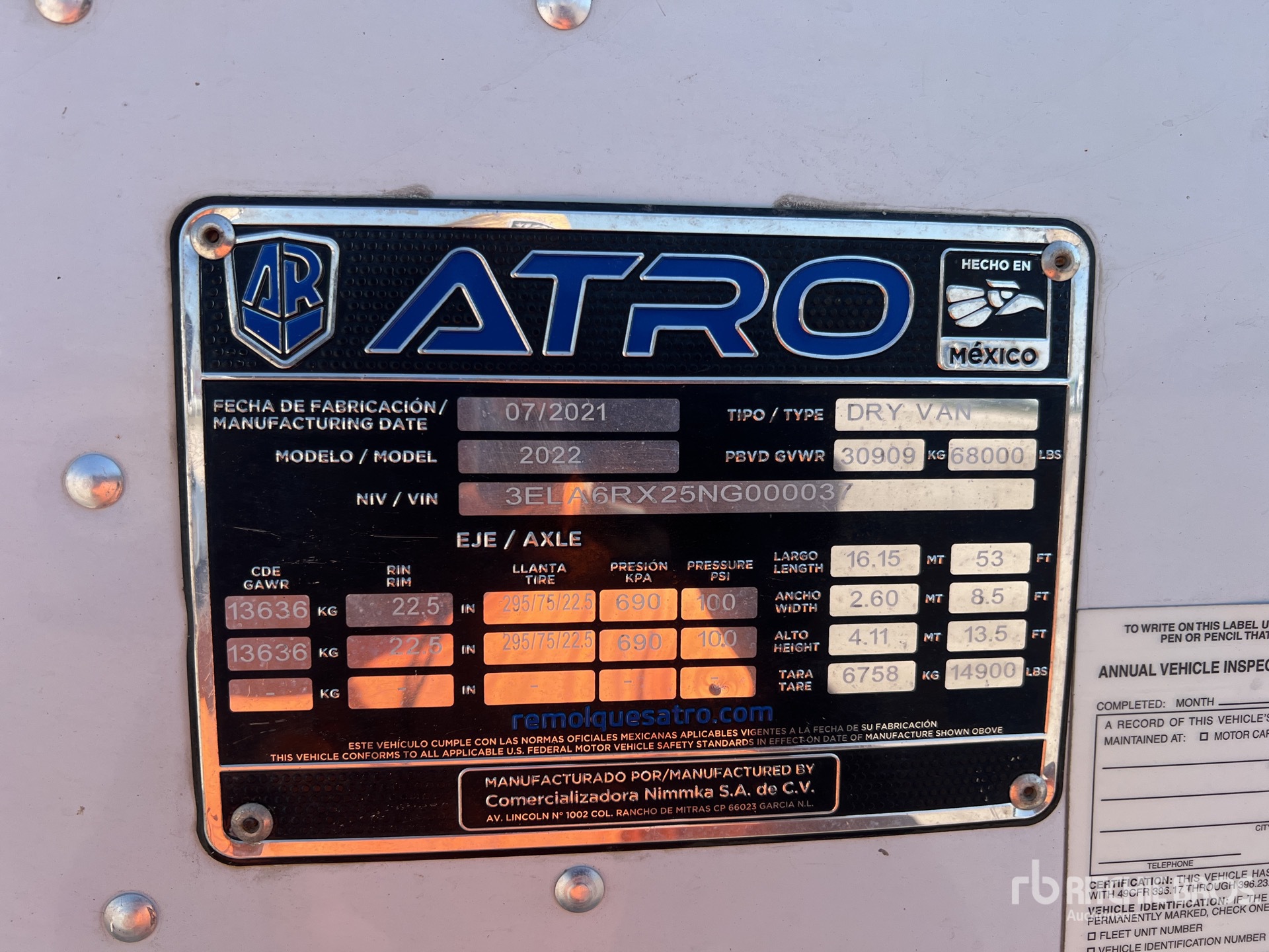 General Appearance with Serial Number / VIN