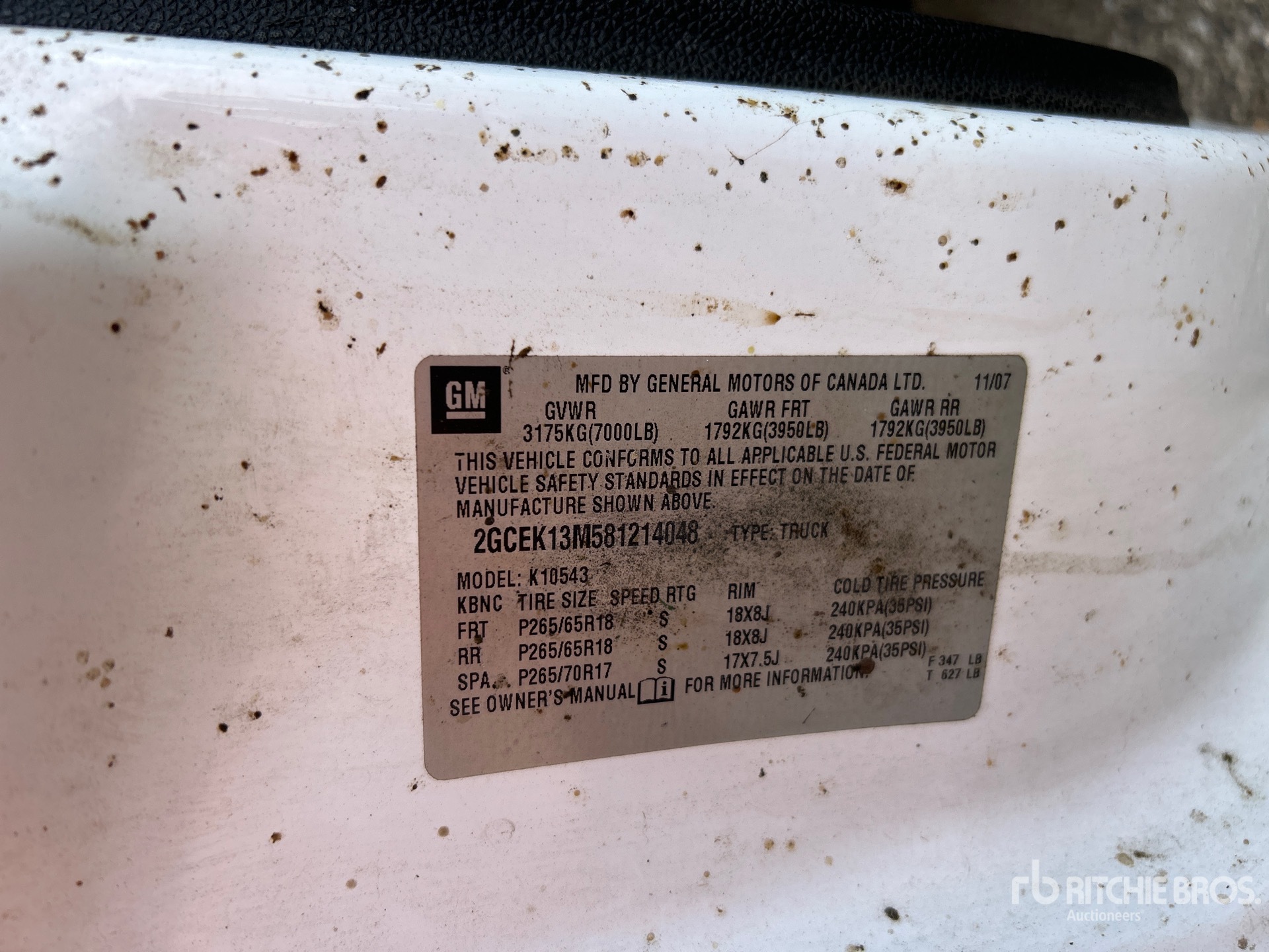 General Appearance with Serial Number / VIN