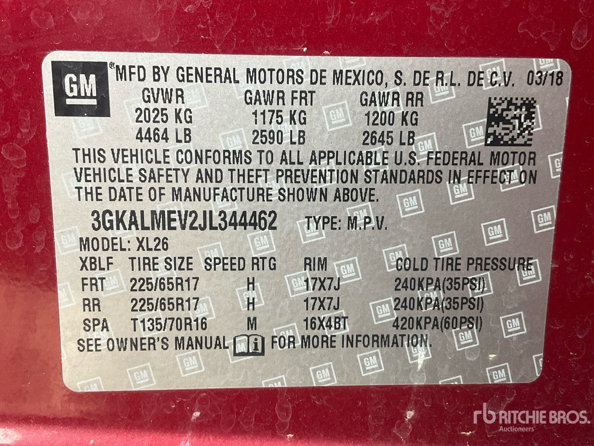 General Appearance with Serial Number / VIN