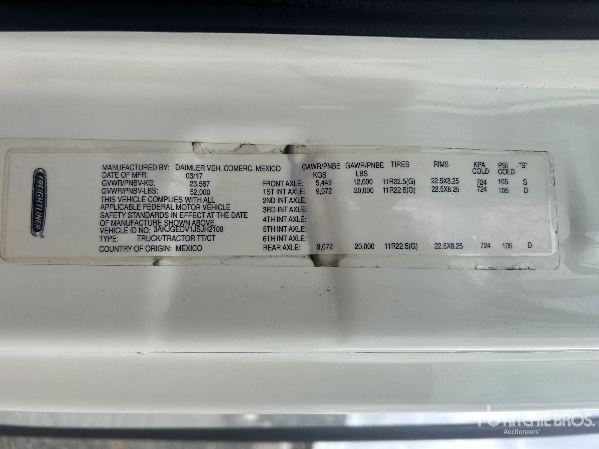 General Appearance with Serial Number / VIN