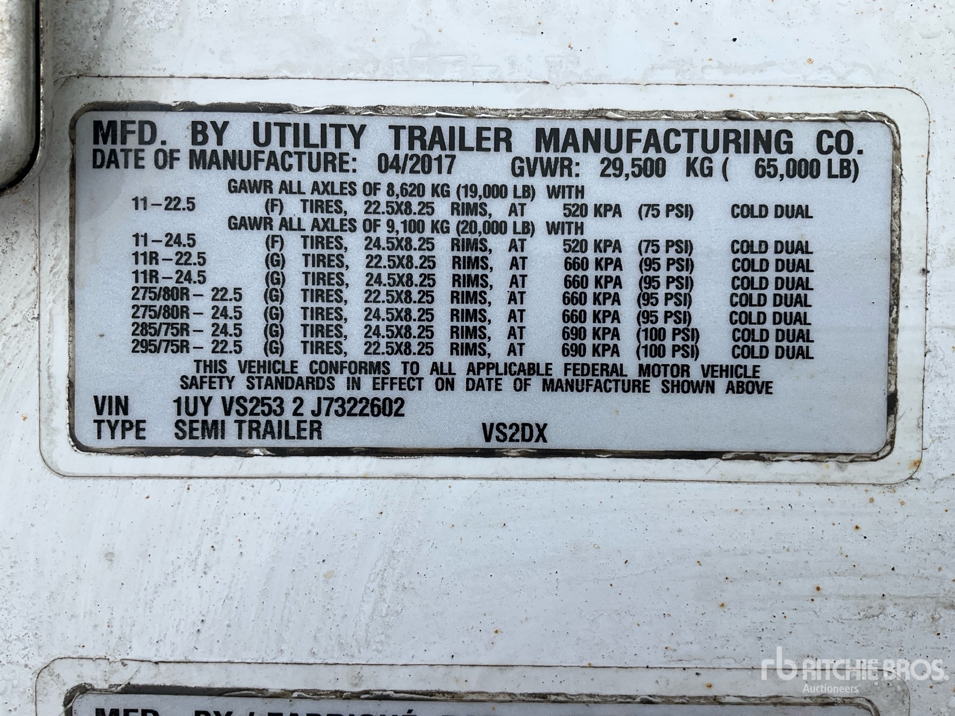 General Appearance with Serial Number / VIN