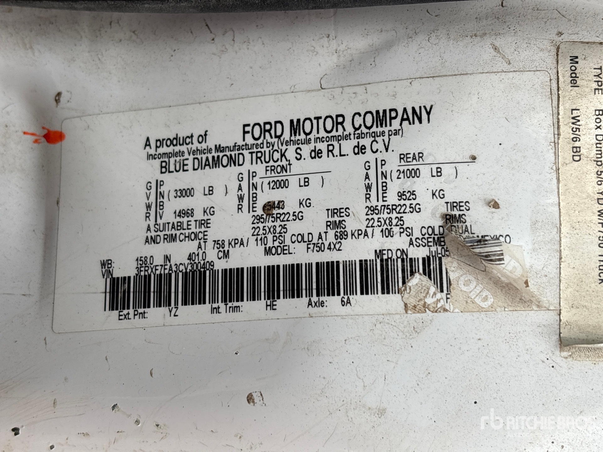 General Appearance with Serial Number / VIN