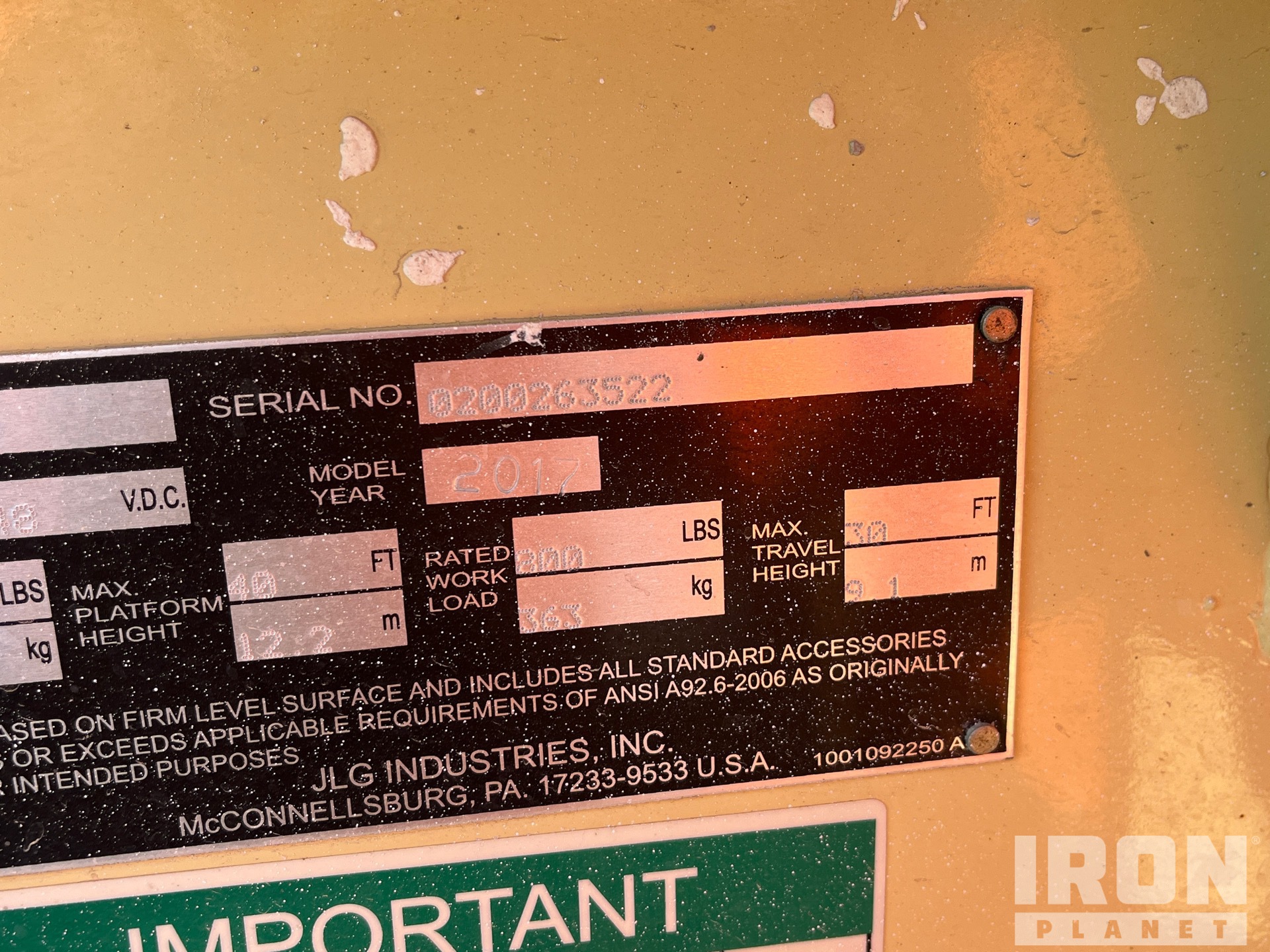 General Appearance with Serial Number / VIN