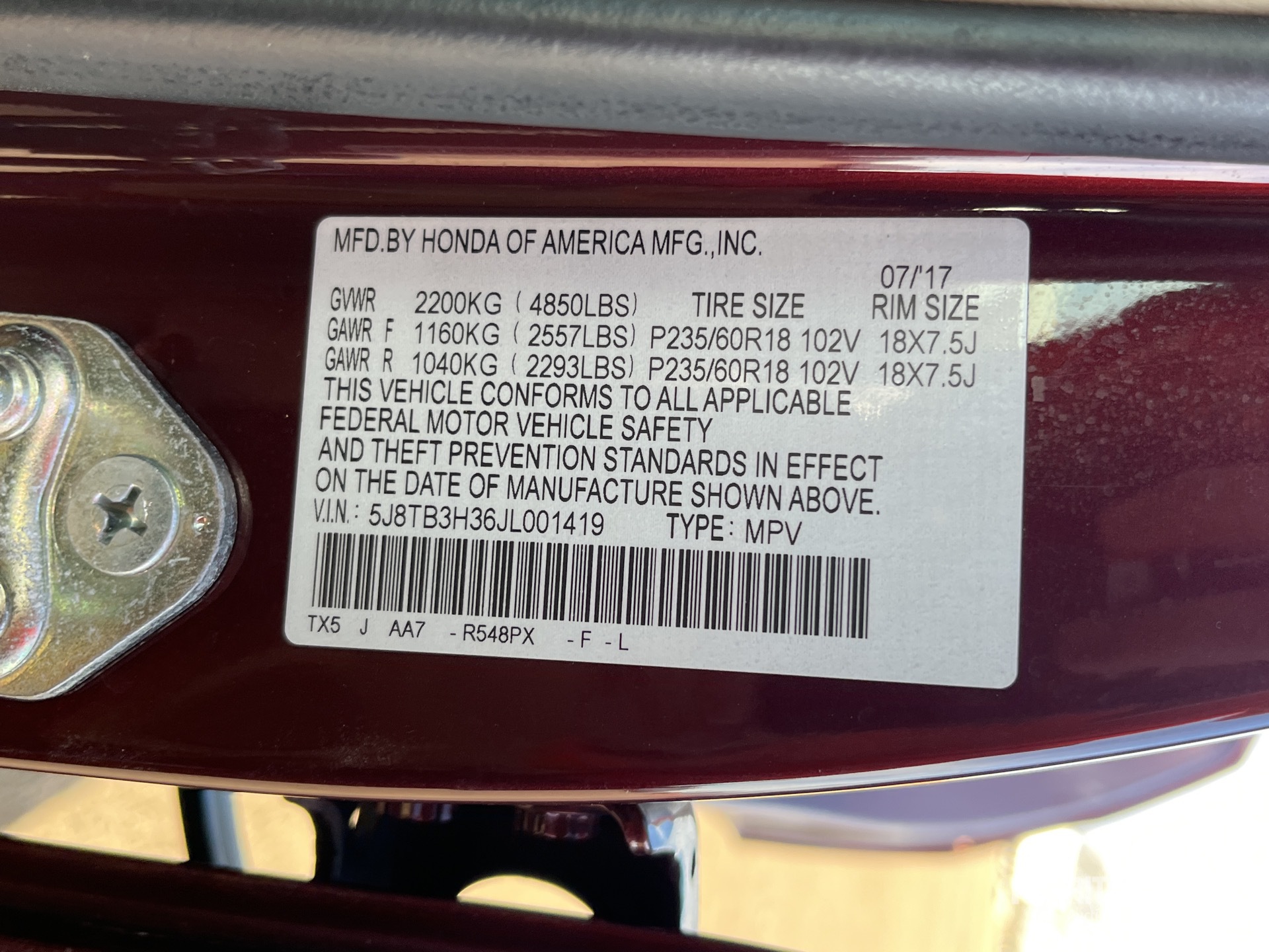 General Appearance with Serial Number / VIN