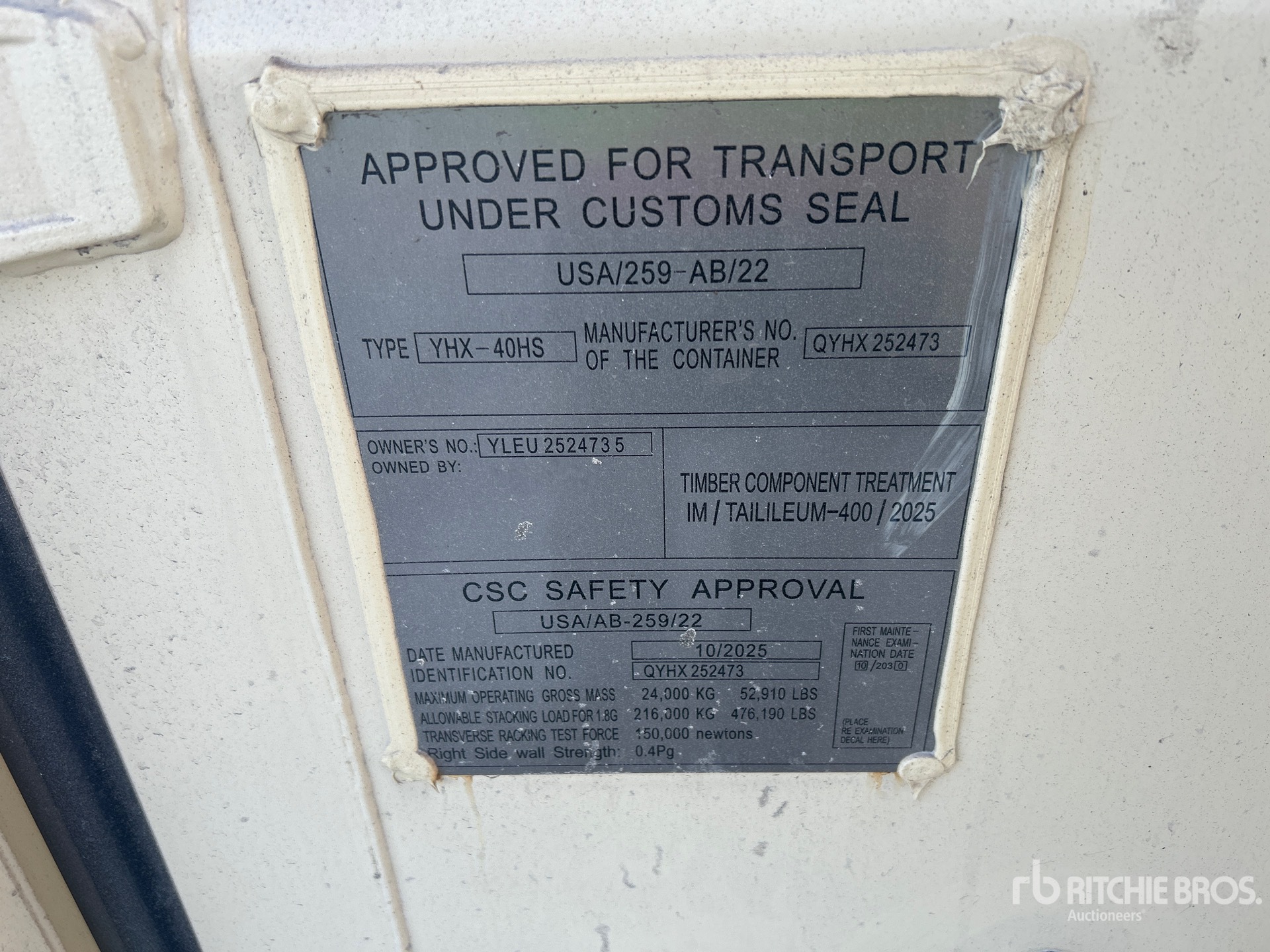 General Appearance with Serial Number / VIN