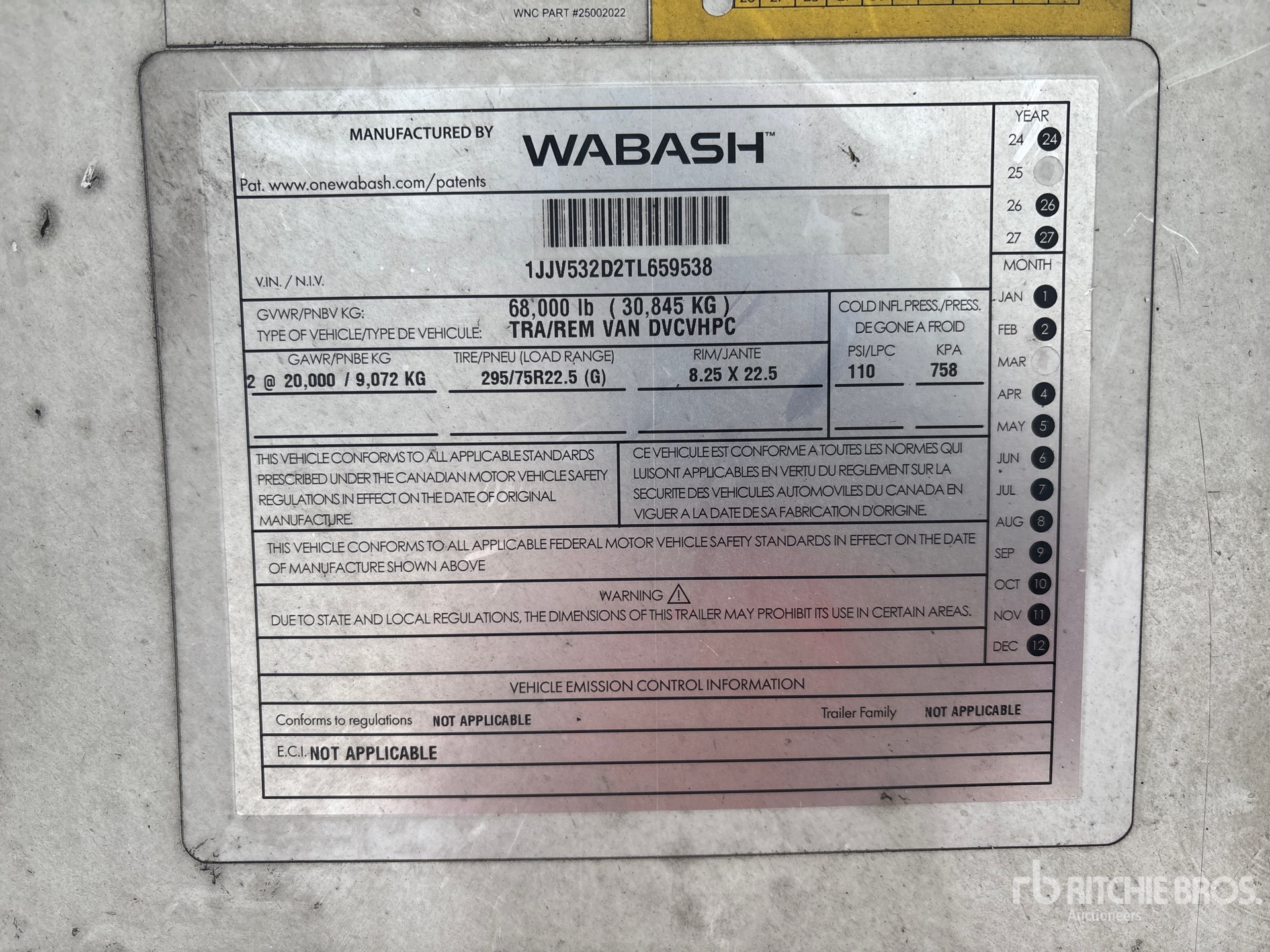 General Appearance with Serial Number / VIN