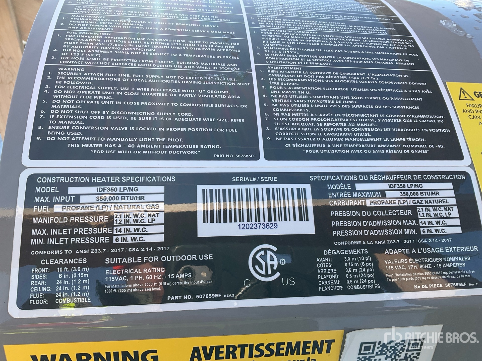 General Appearance with Serial Number / VIN