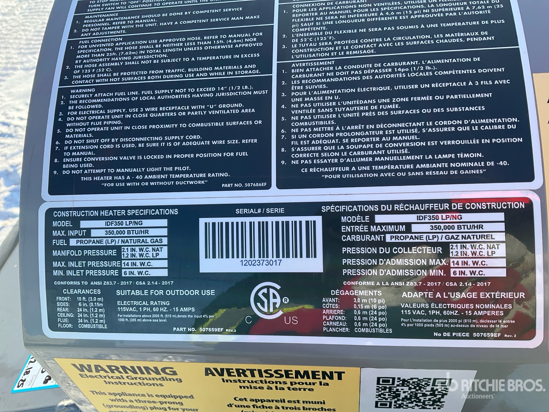 General Appearance with Serial Number / VIN