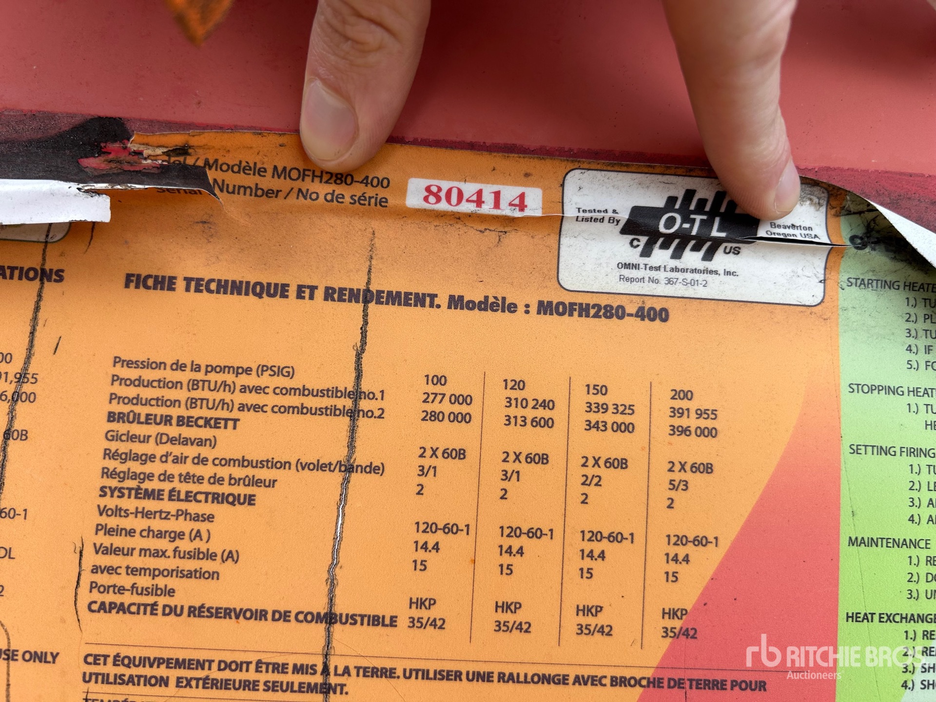 General Appearance with N.º de serie/VIN