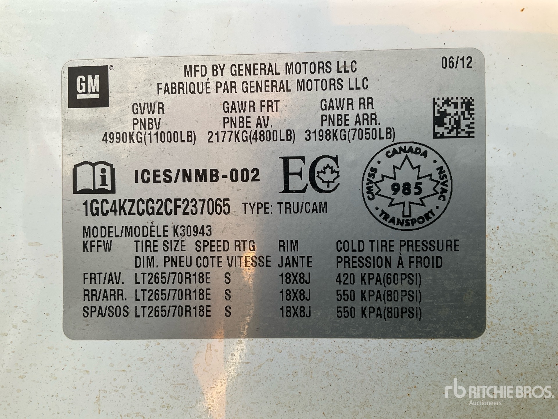 General Appearance with Serial Number / VIN