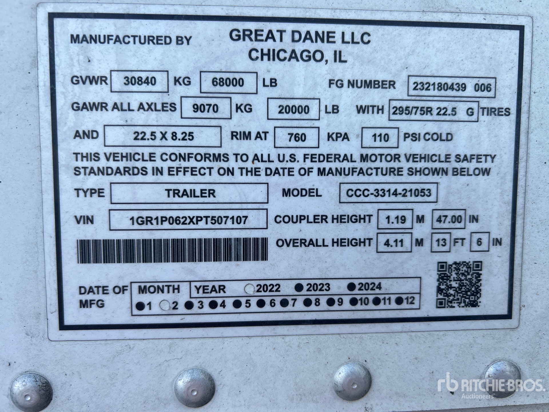 General Appearance with Serial Number / VIN