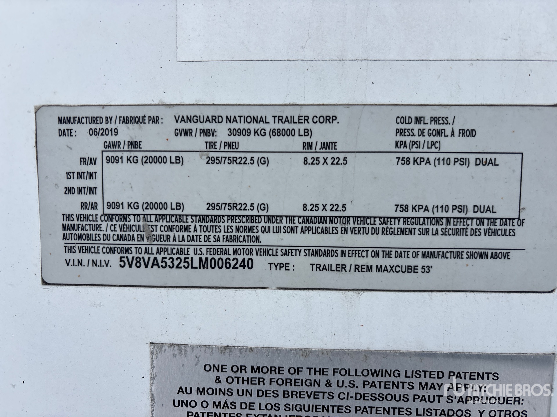 2020 Vanguard 53 ft x 102 in T/A