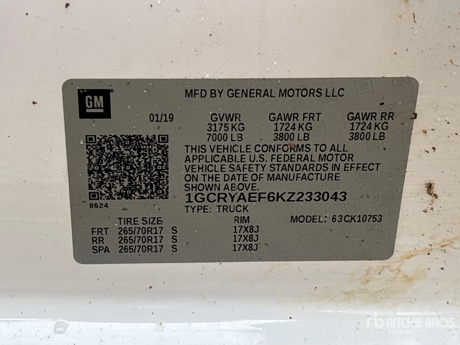 General Appearance with Serial Number / VIN