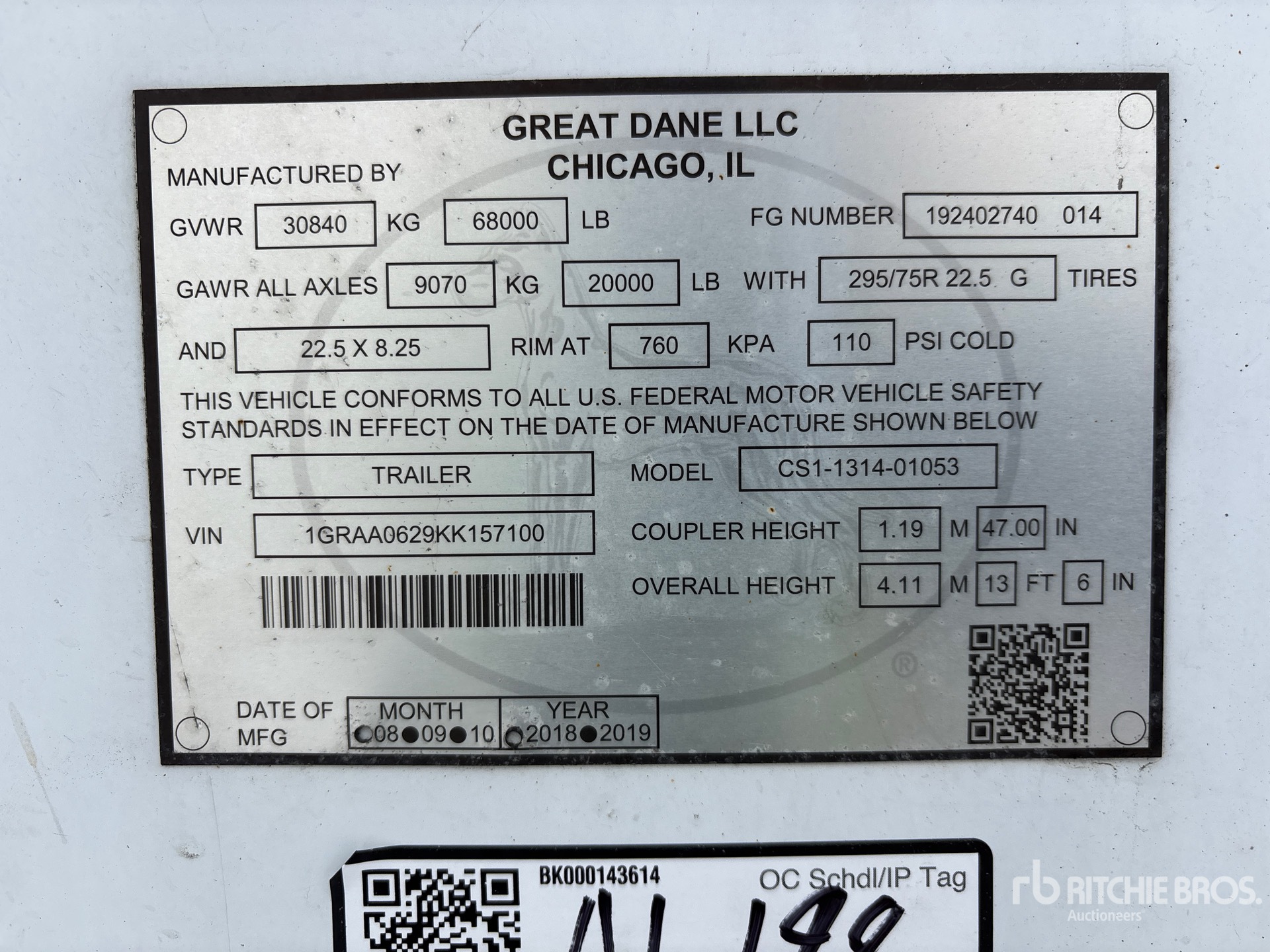 2019 Great Dane 53 ft x 102 in T/A