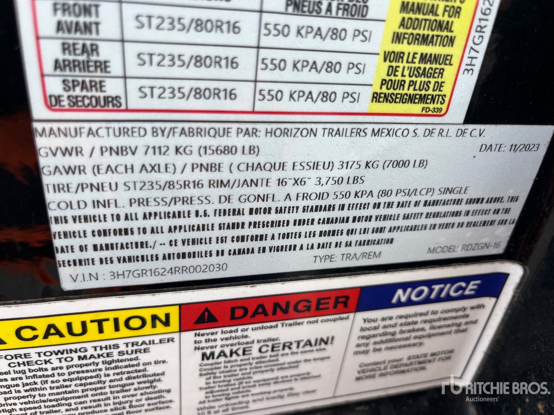 General Appearance with Serial Number / VIN