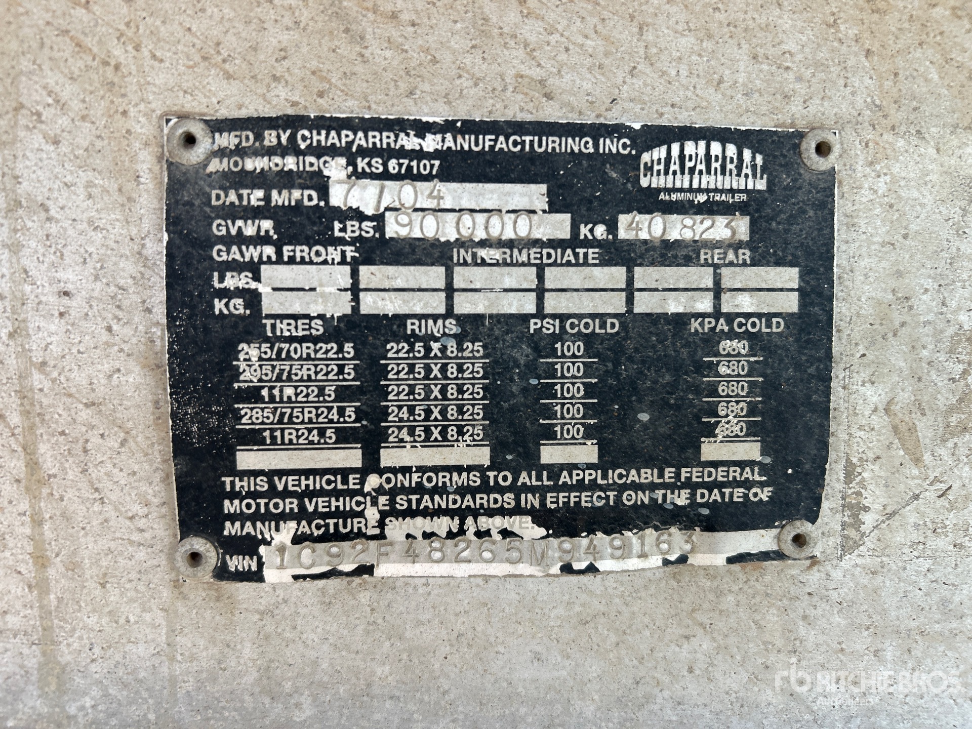 General Appearance with Serial Number / VIN