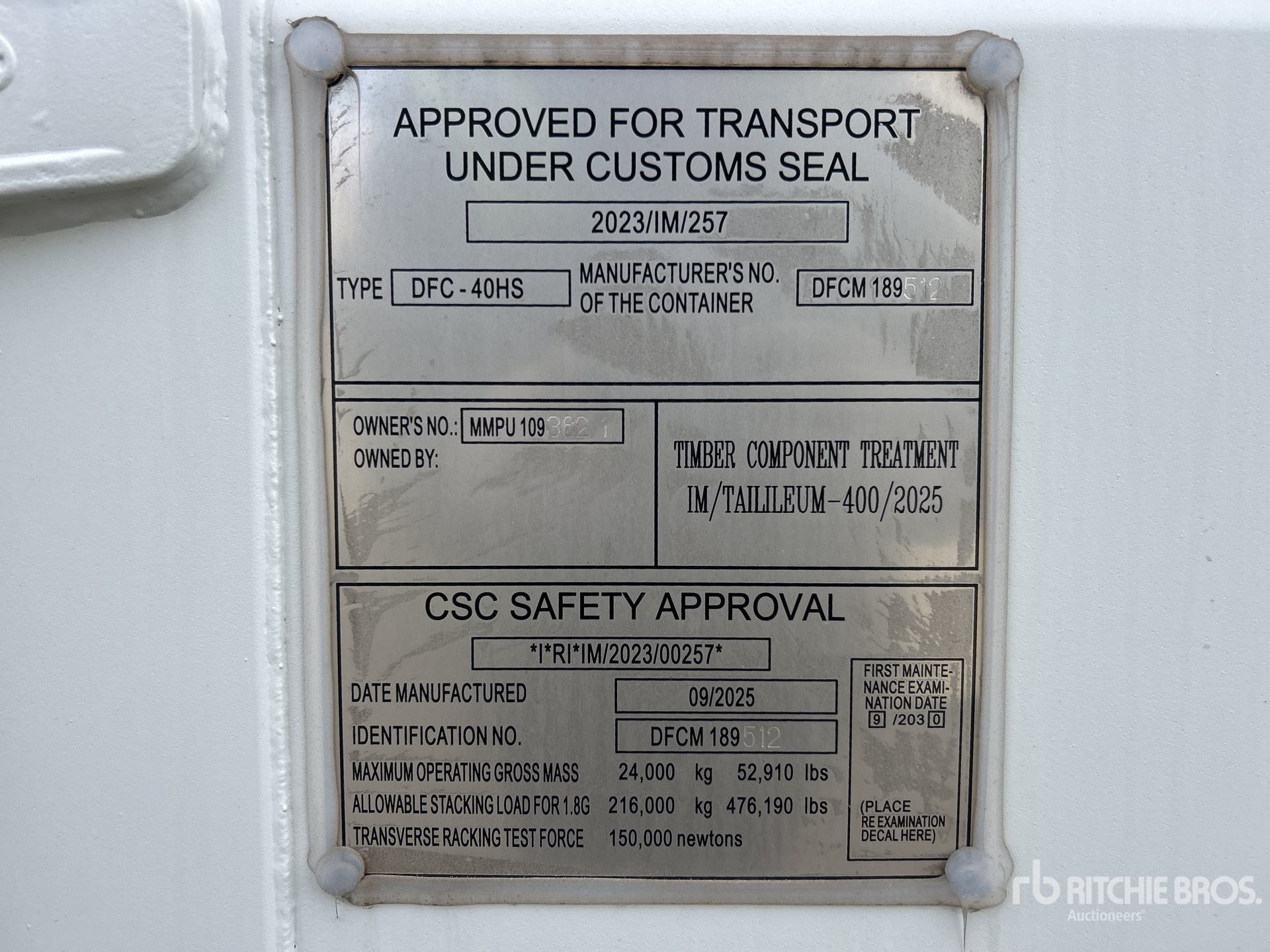 General Appearance with Serial Number / VIN