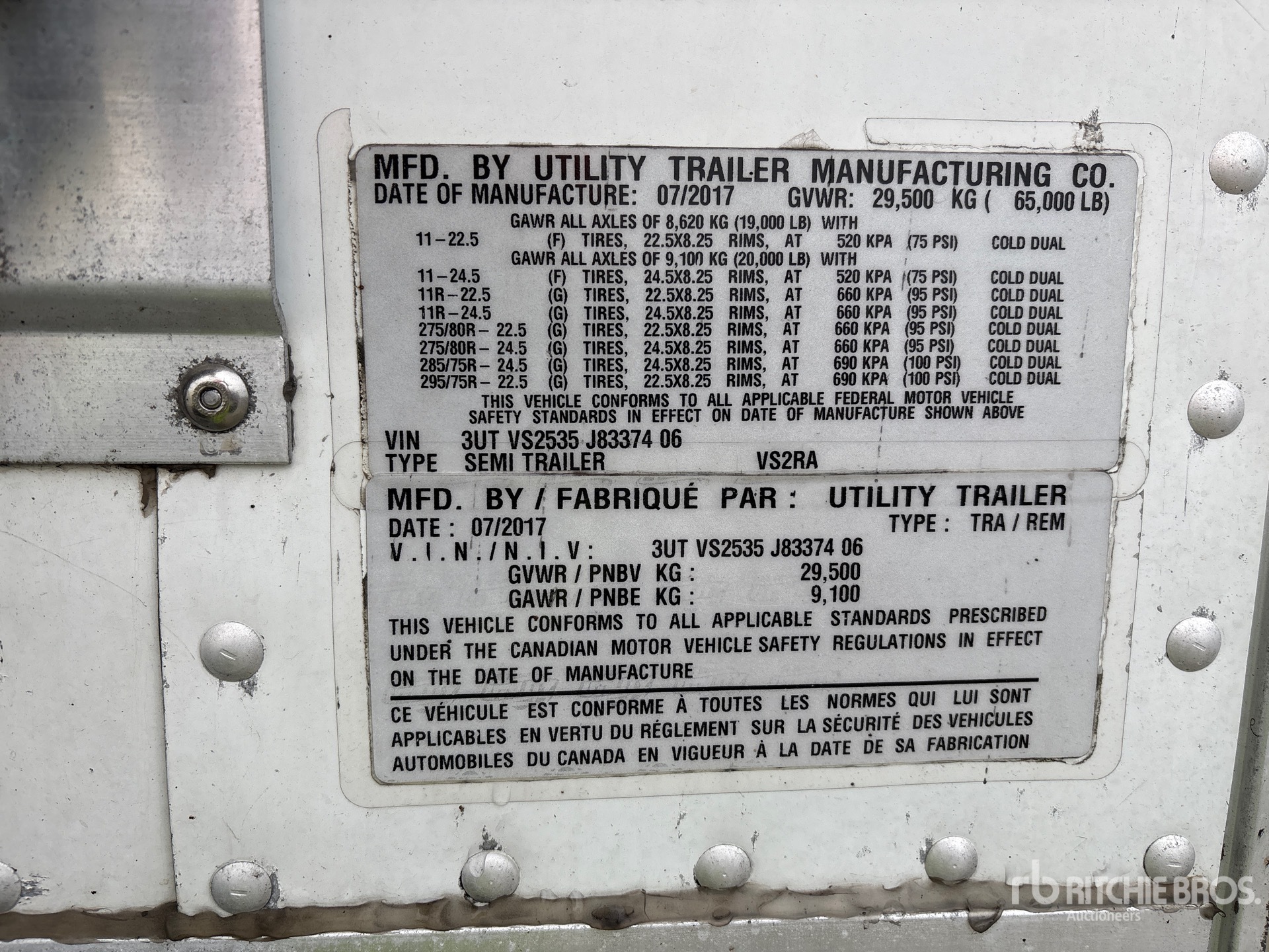General Appearance with Serial Number / VIN