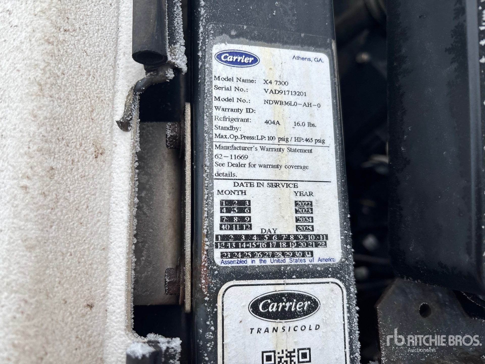 General Appearance with Refrigeration Unit Serial Number