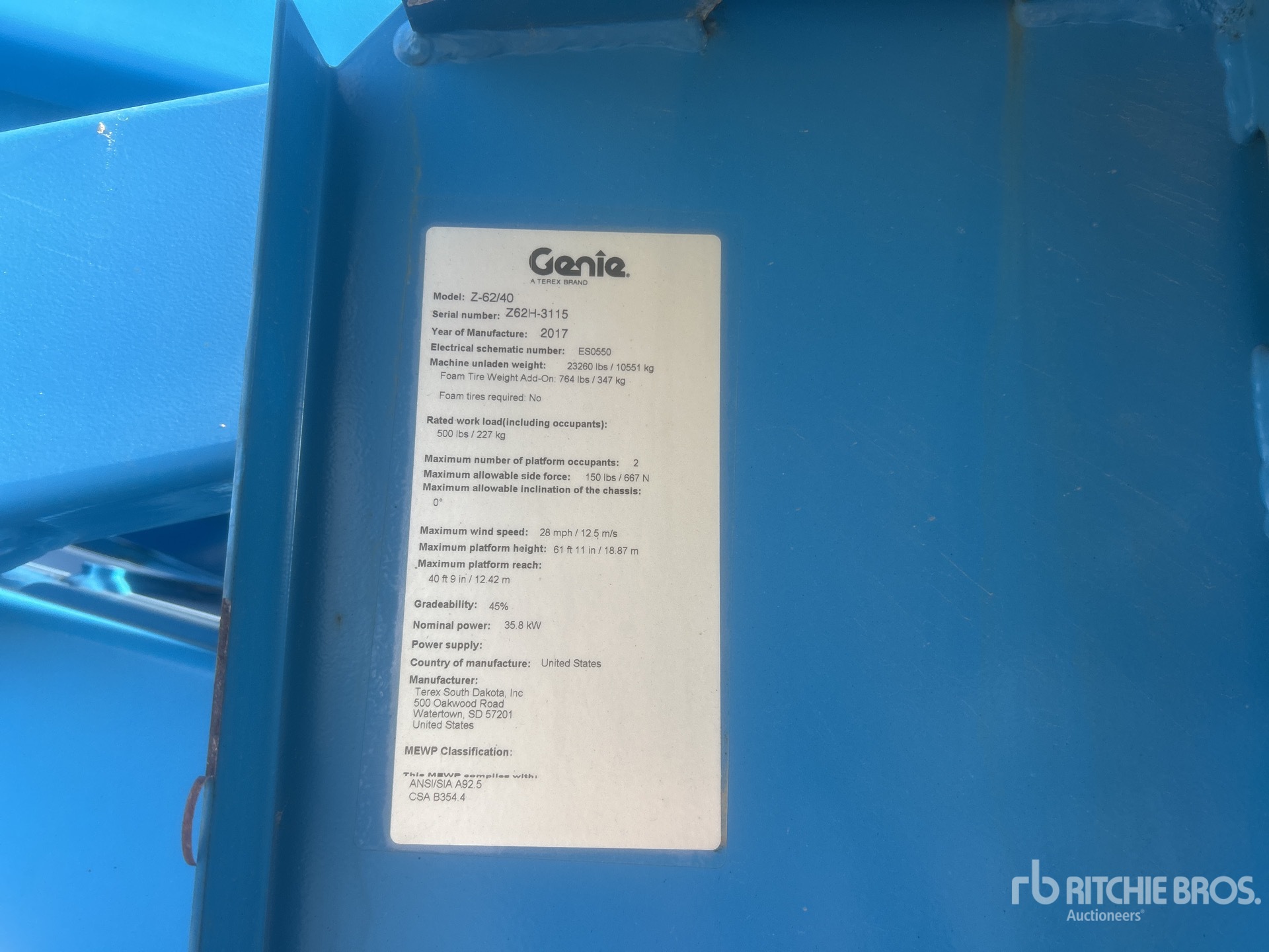 General Appearance with Serial Number / VIN