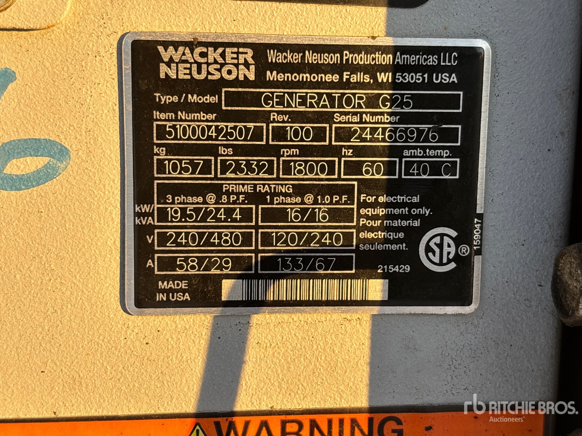 General Appearance with Serial Number / VIN