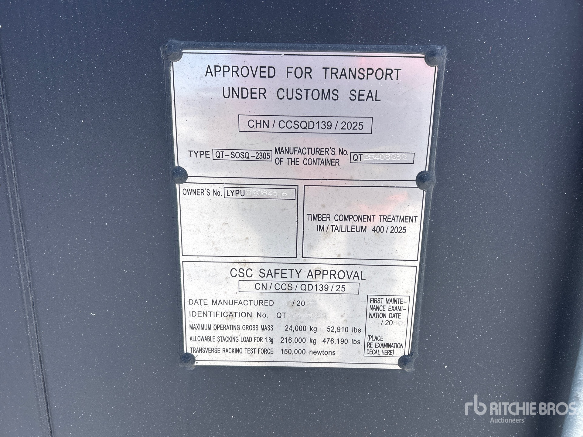 General Appearance with Serial Number / VIN