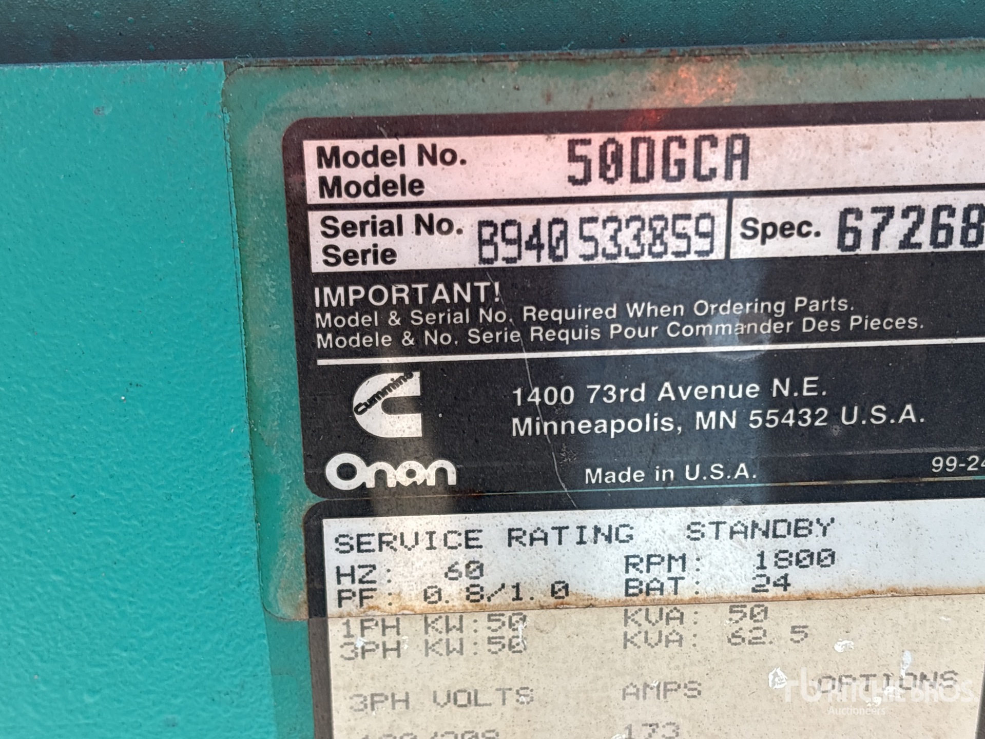 General Appearance with Serial Number / VIN