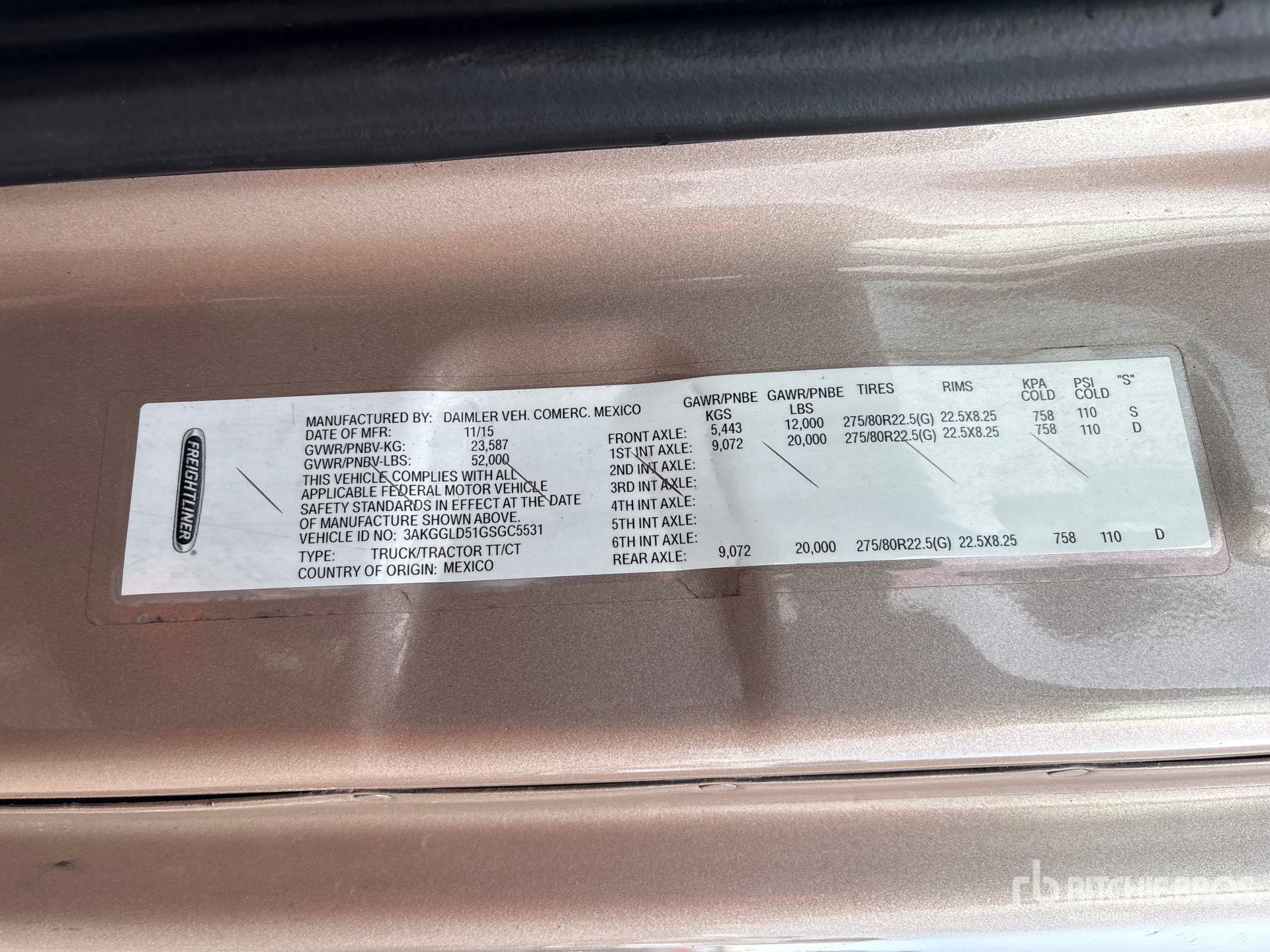 General Appearance with Serial Number / VIN