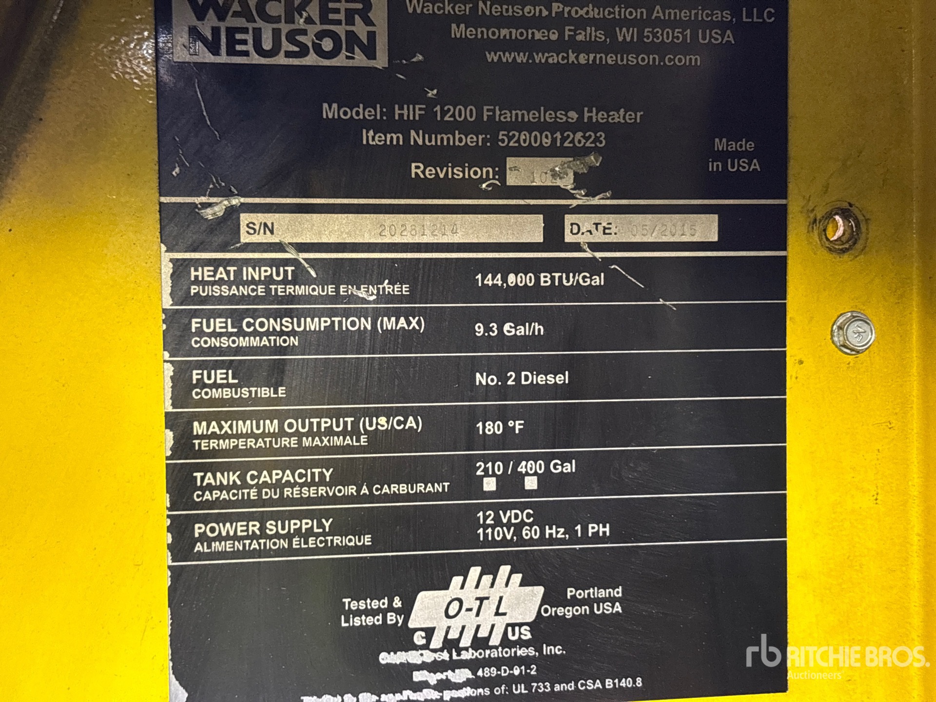 General Appearance with Unit Serial Number