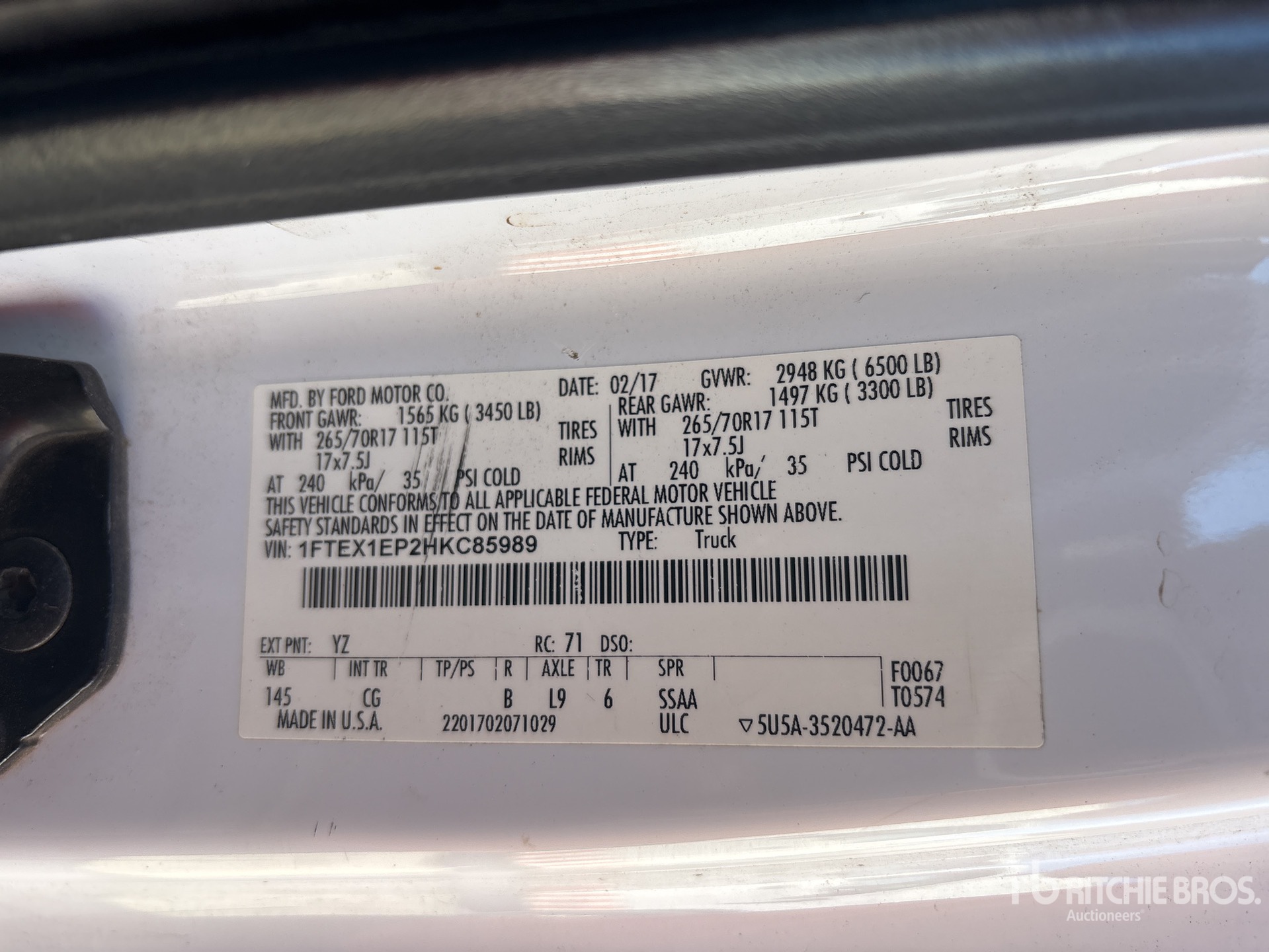 General Appearance with Serial Number / VIN