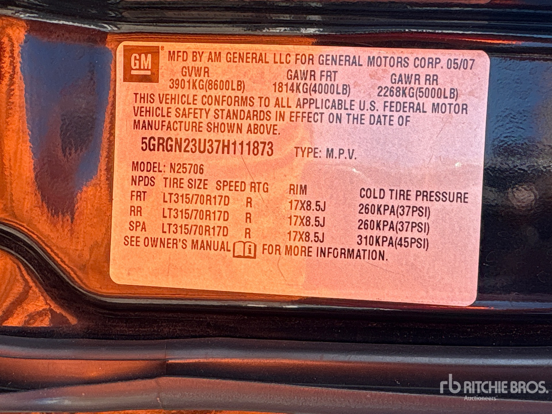 General Appearance with Serial Number / VIN