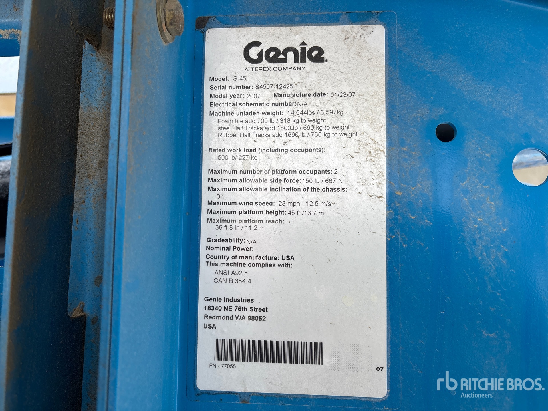 General Appearance with Serial Number / VIN