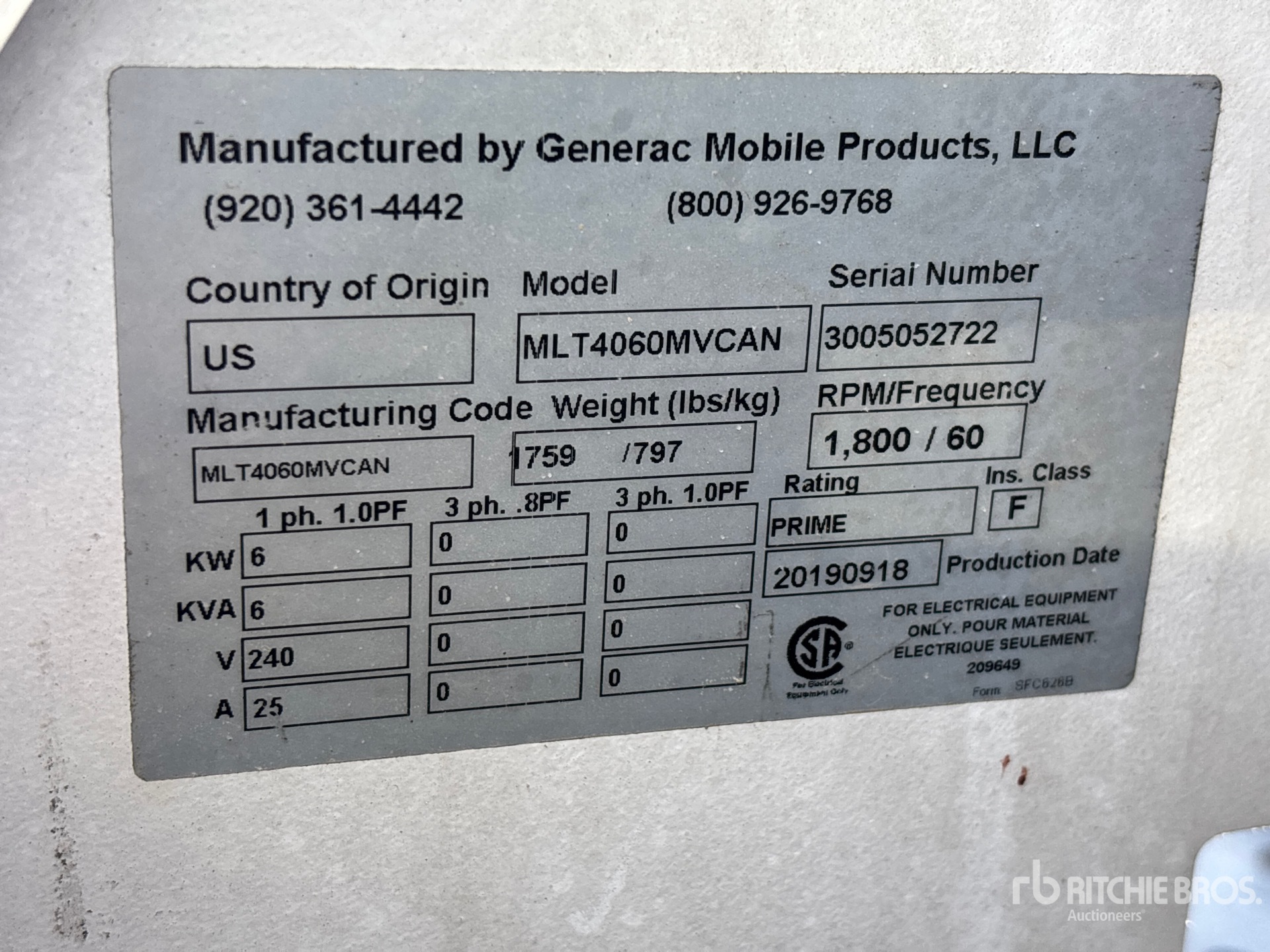General Appearance with Unit Serial Number