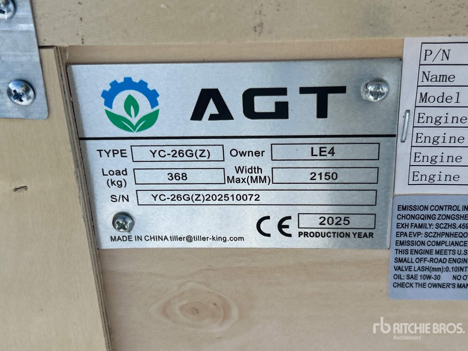 General Appearance with Serial Number / VIN