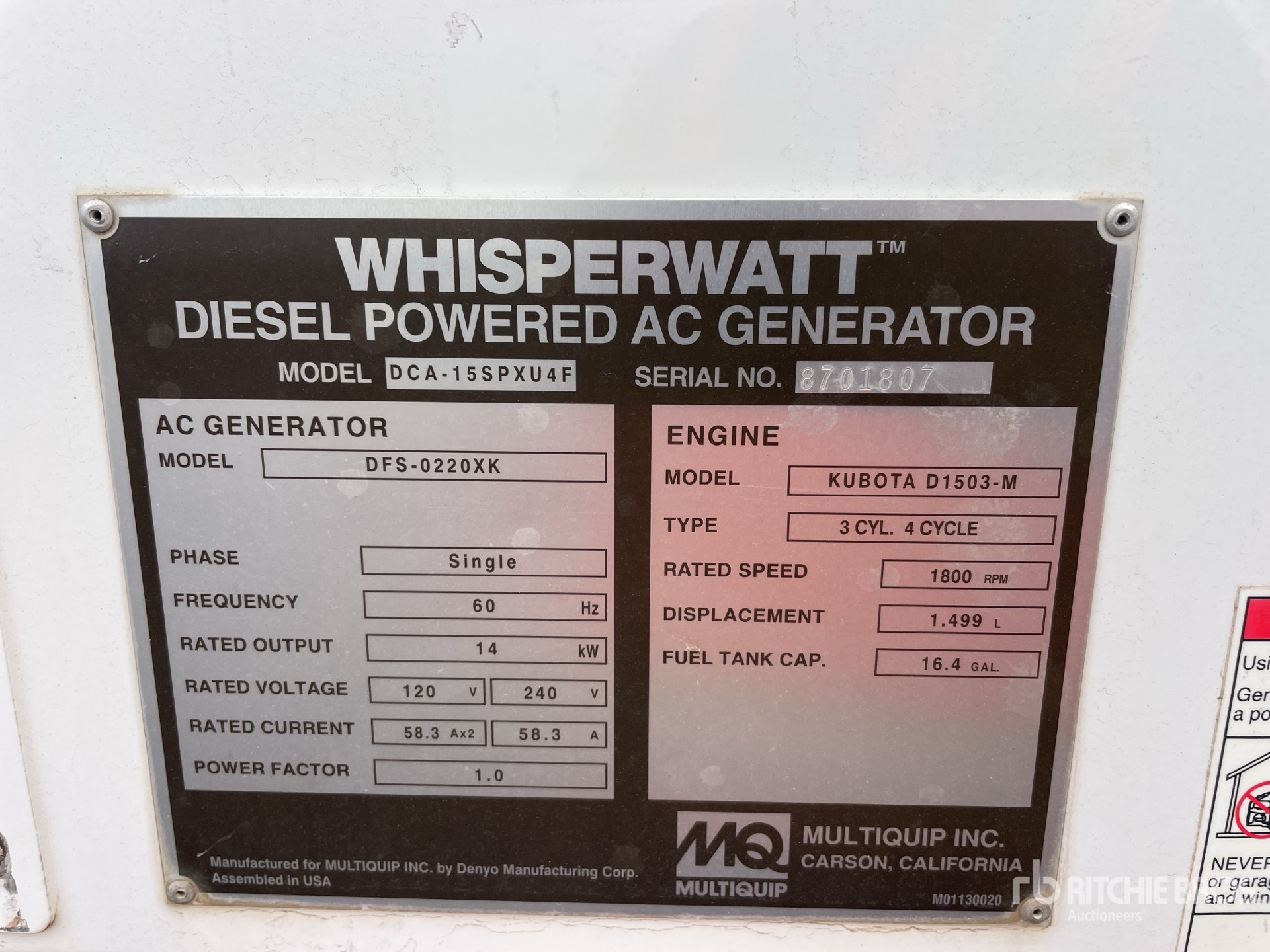 General Appearance with Serial Number / VIN