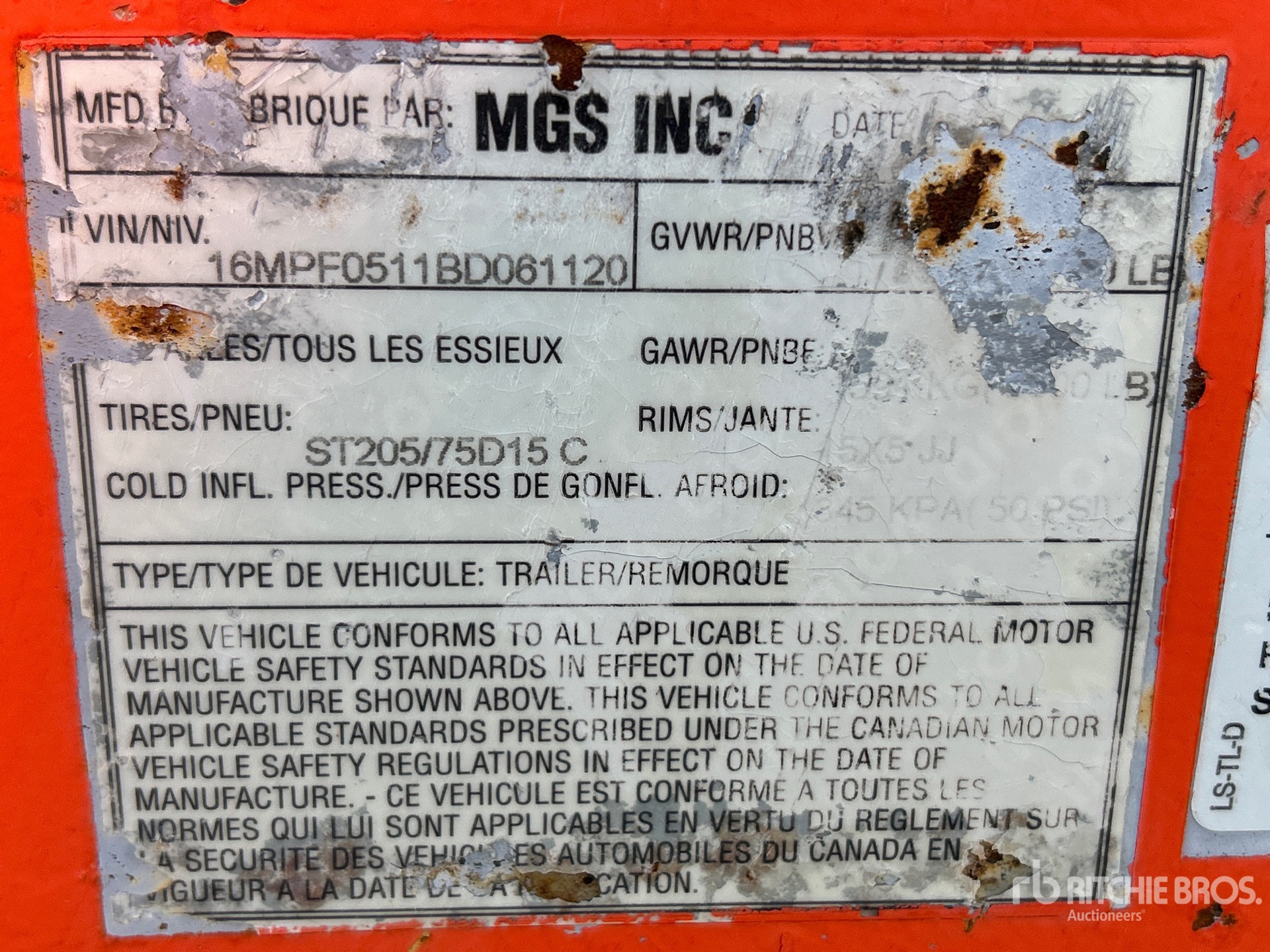 General Appearance with Serial Number / VIN