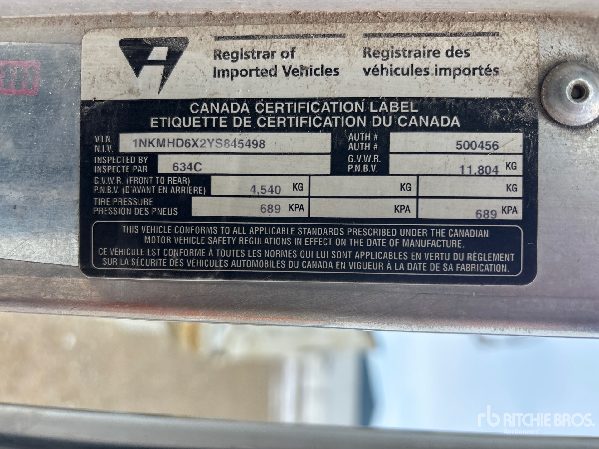 General Appearance with Serial Number / VIN