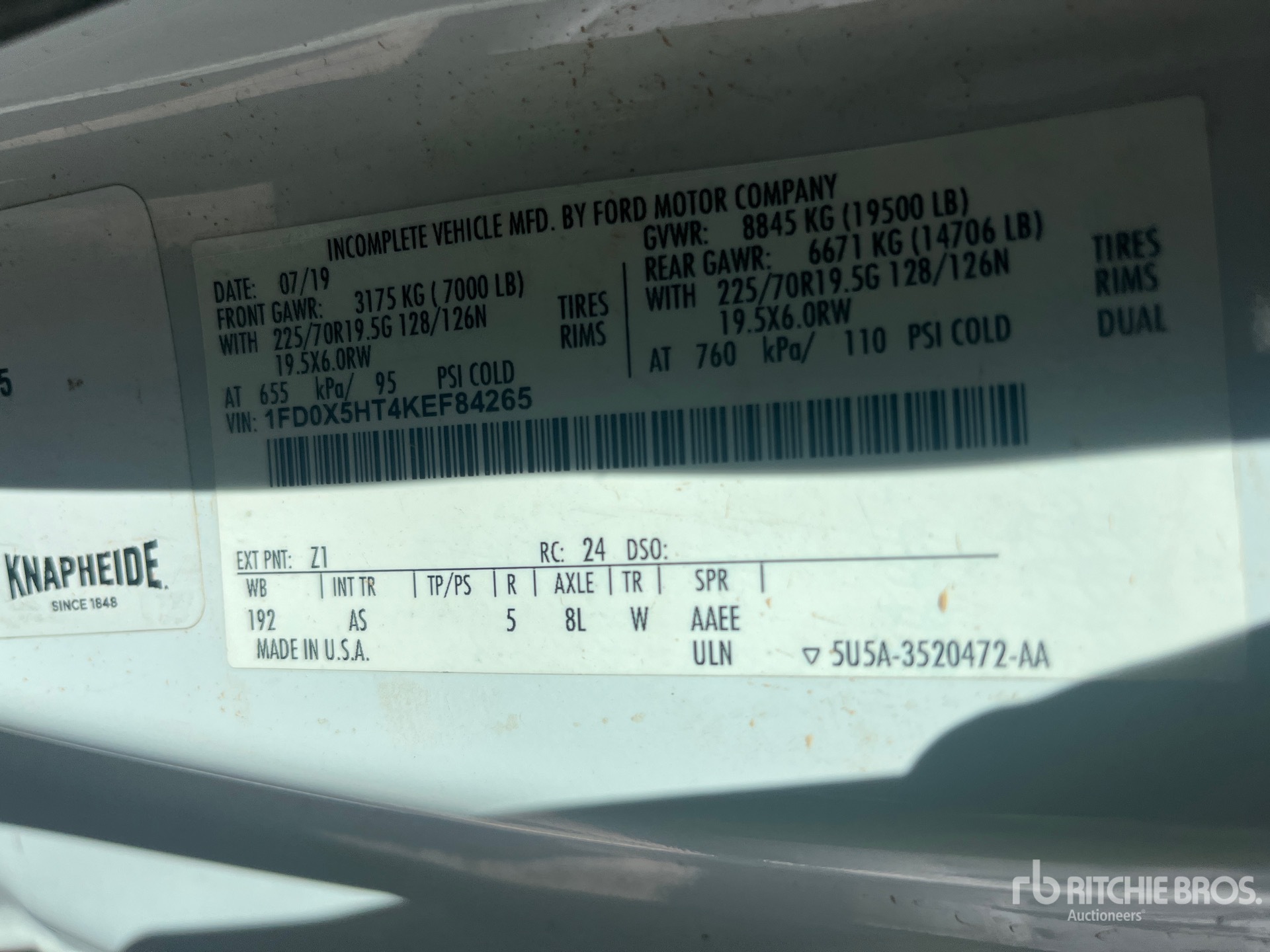 General Appearance with Serial Number / VIN