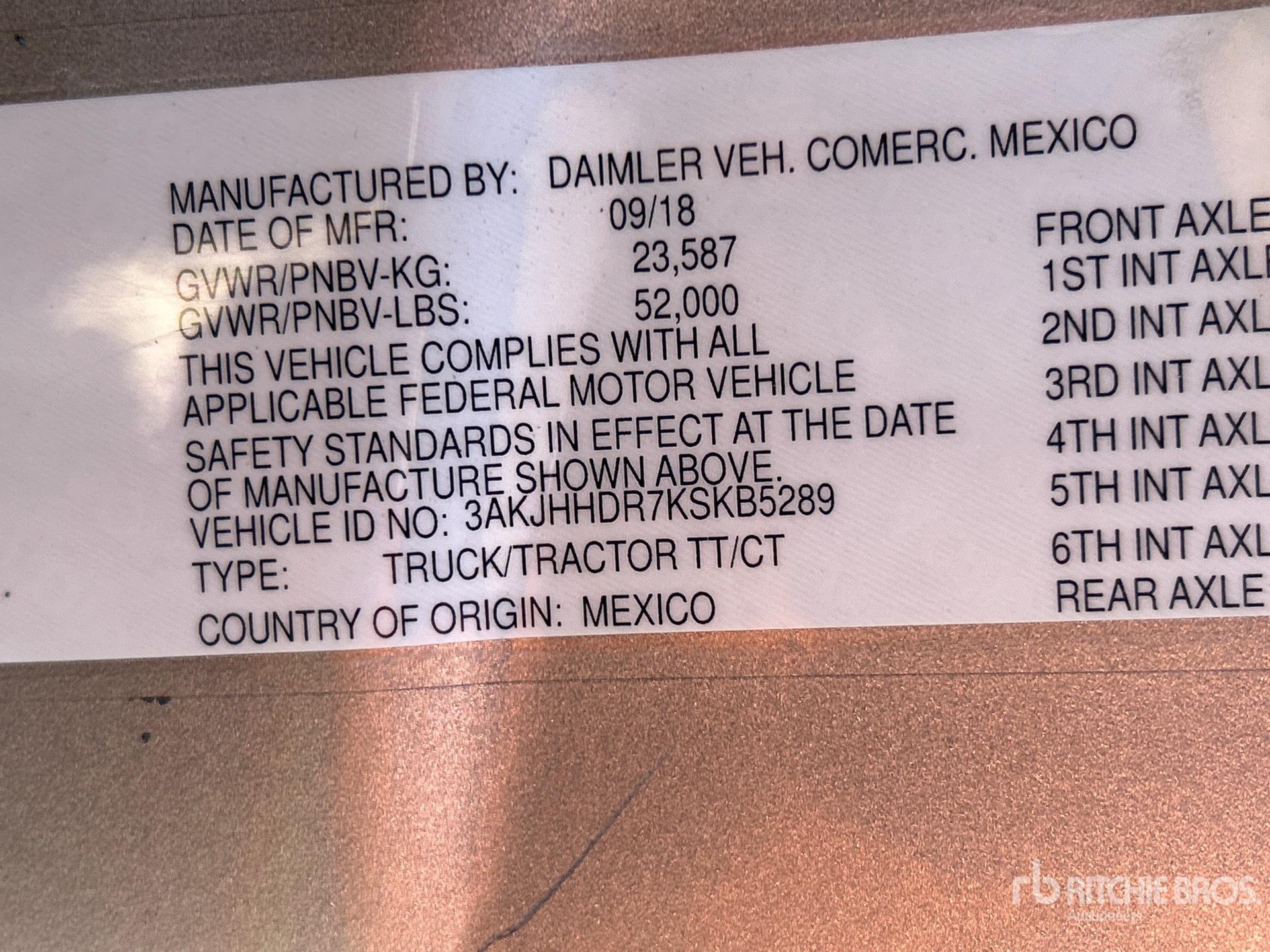 General Appearance with Serial Number / VIN