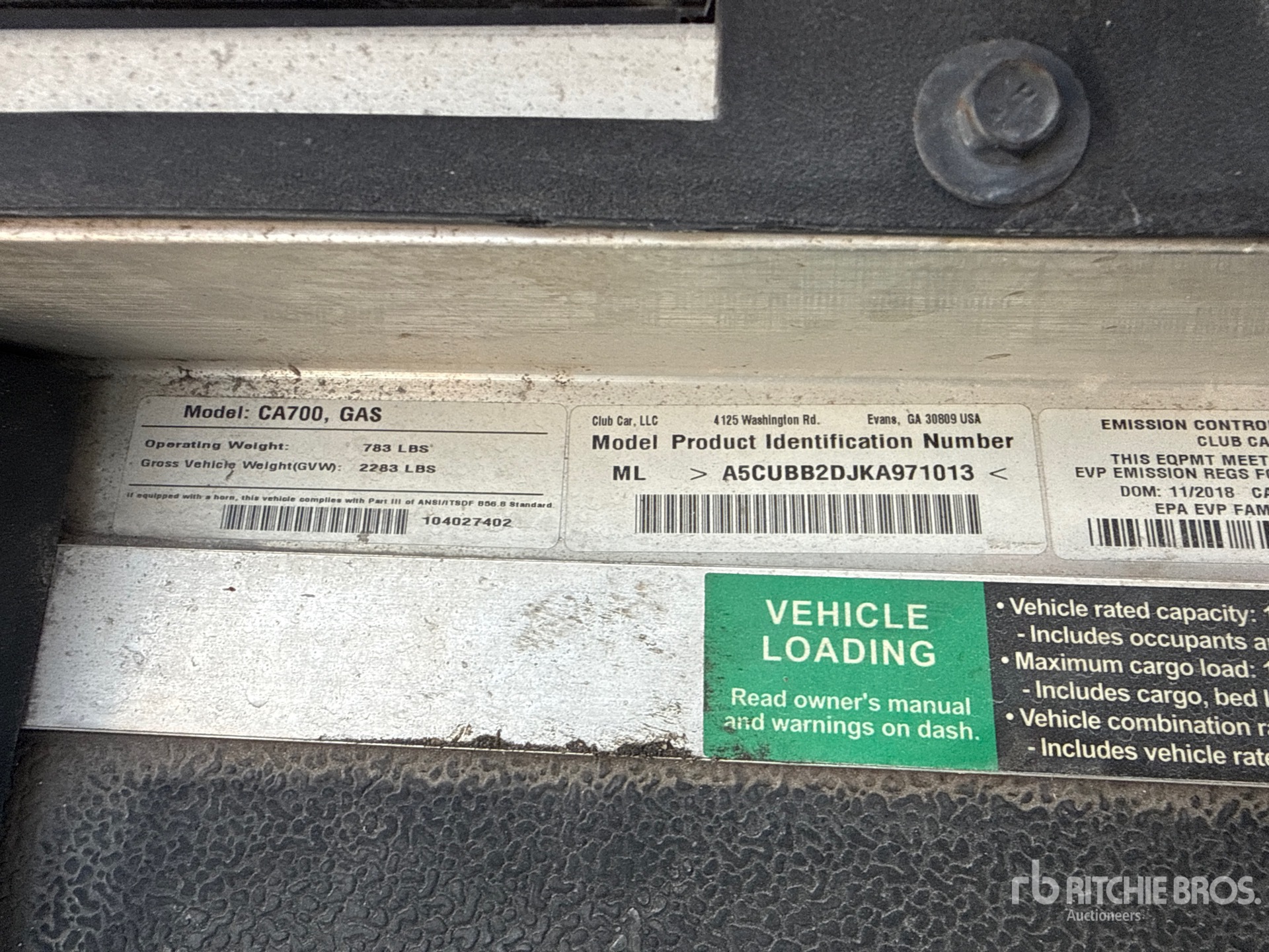 General Appearance with Serial Number / VIN