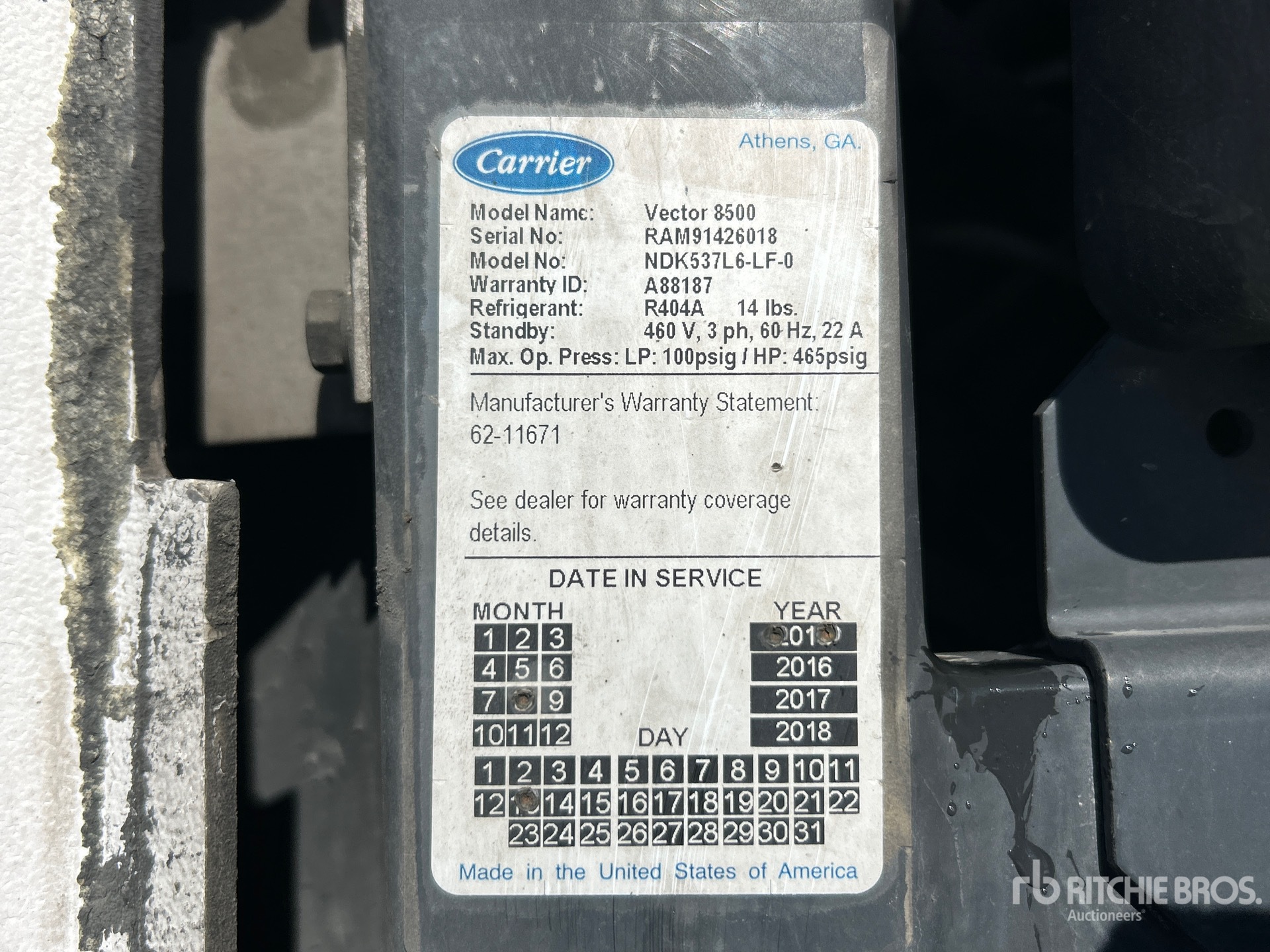 General Appearance with Refrigeration Unit Serial Number