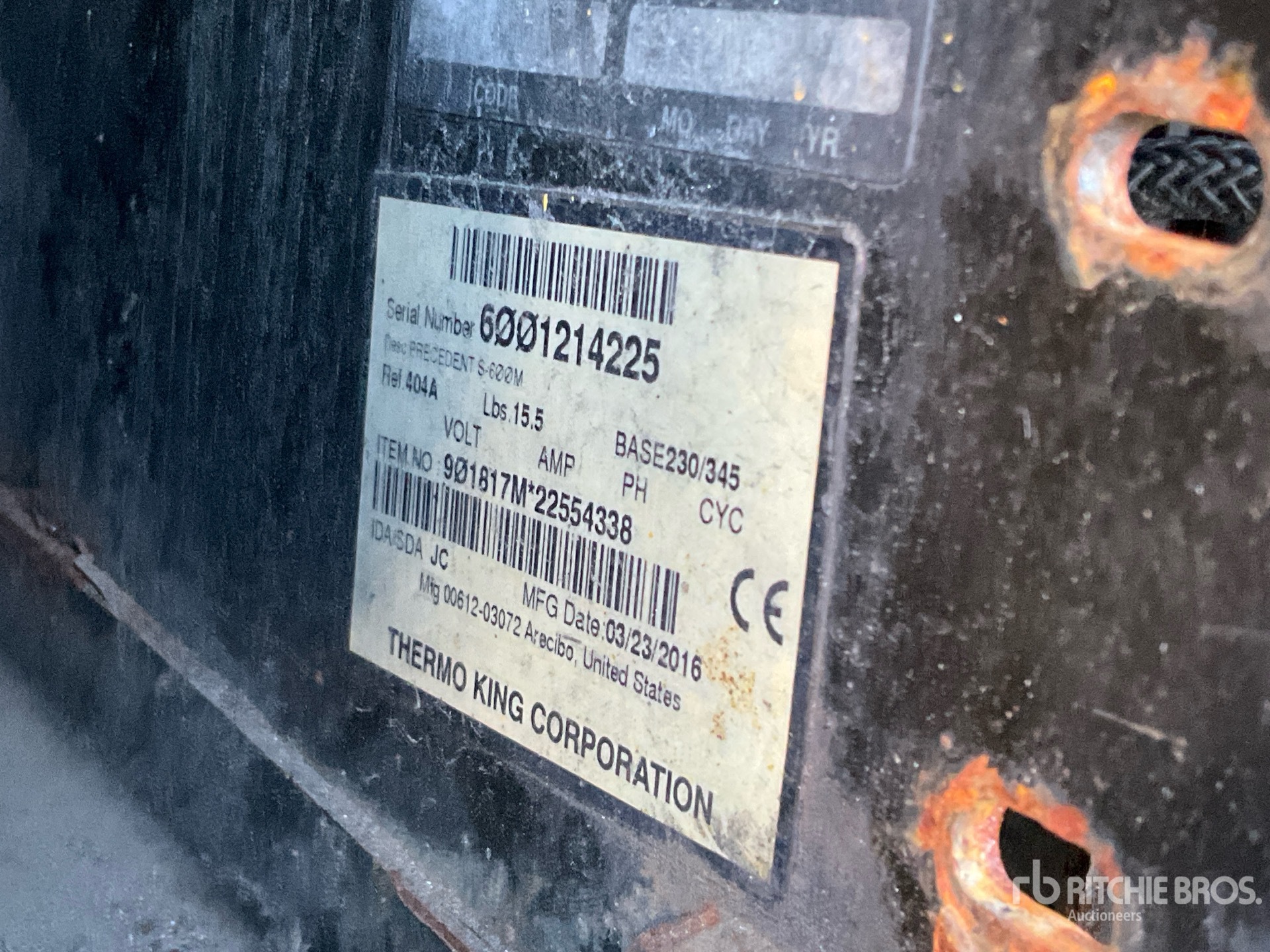 General Appearance with Refrigeration Unit Serial Number