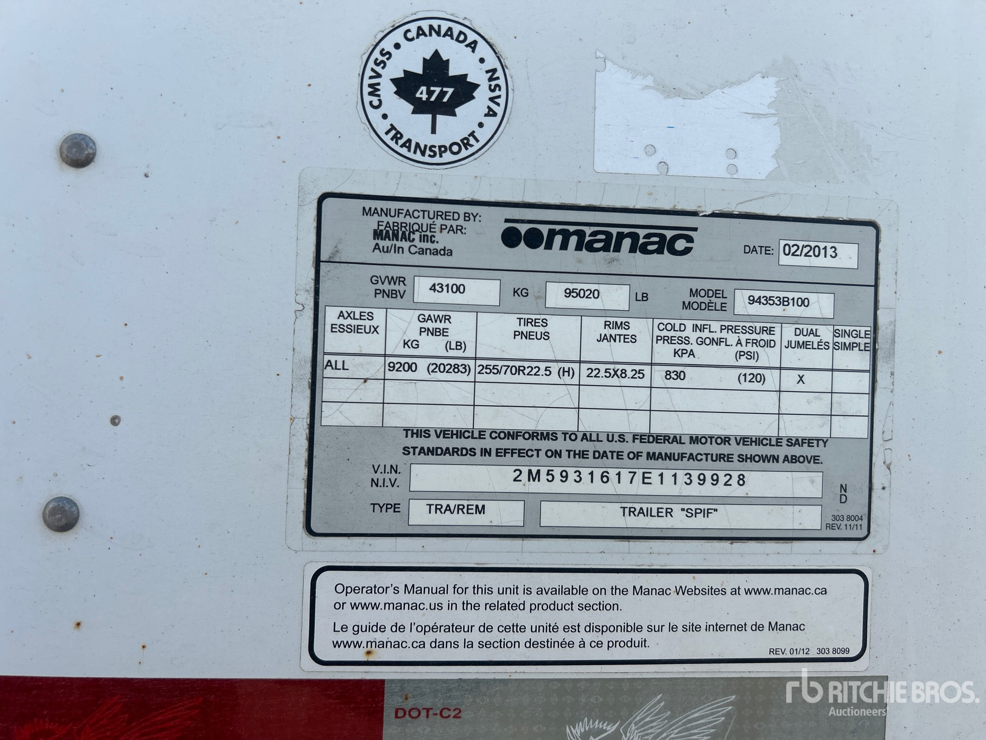 General Appearance with Serial Number / VIN