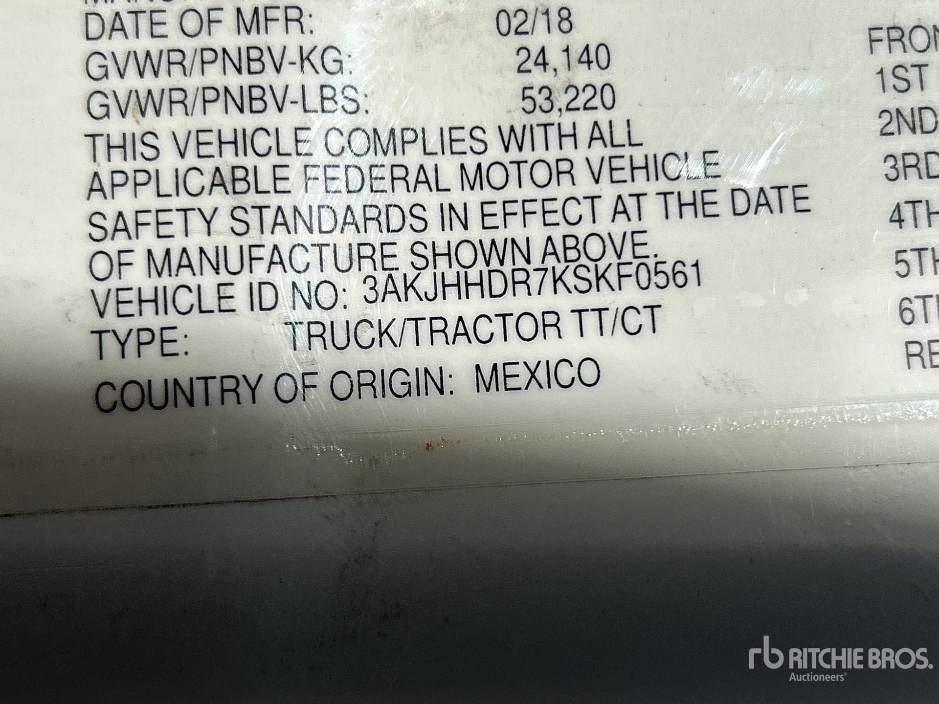 General Appearance with Serial Number / VIN