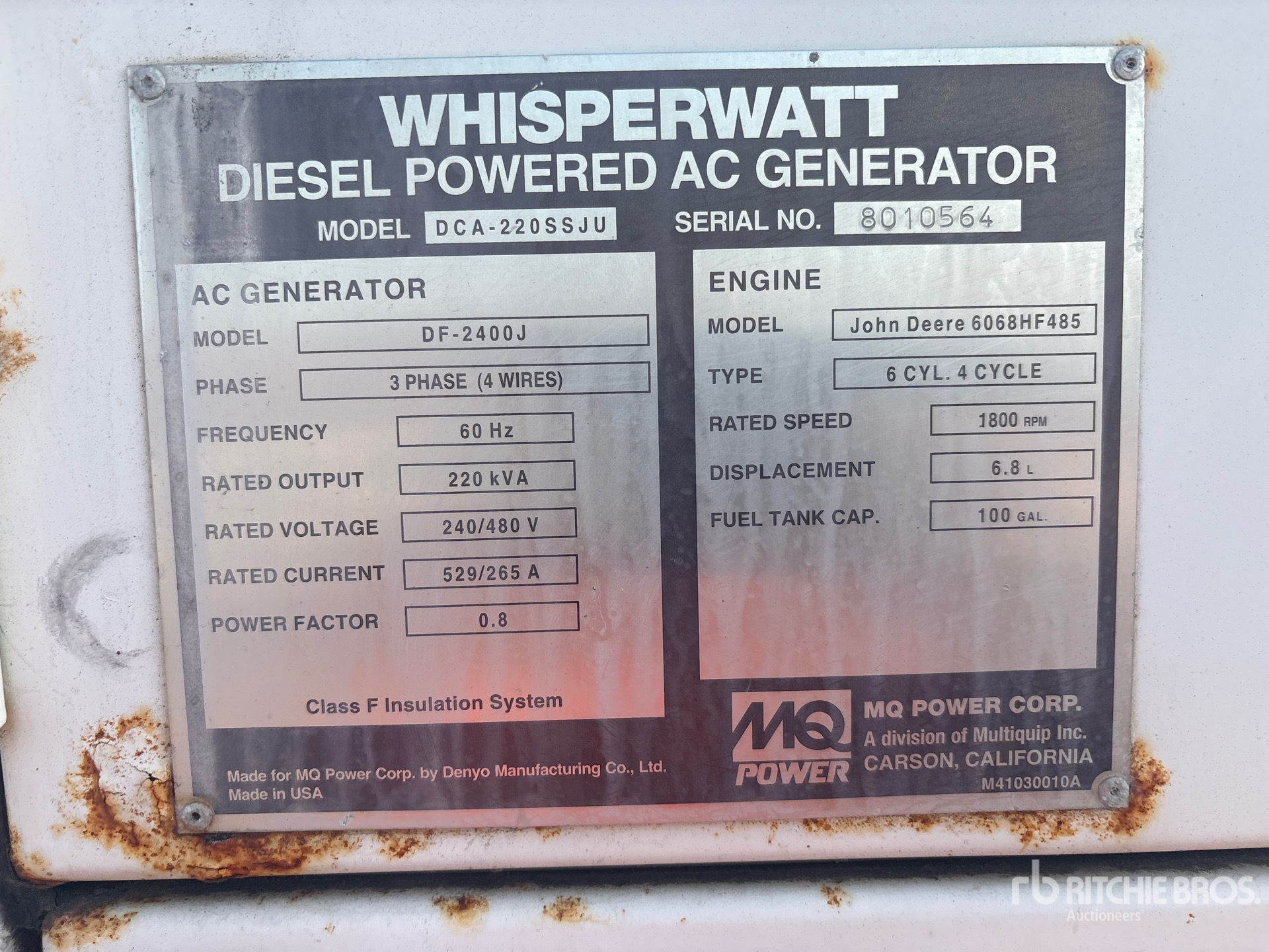 General Appearance with Unit Serial Number